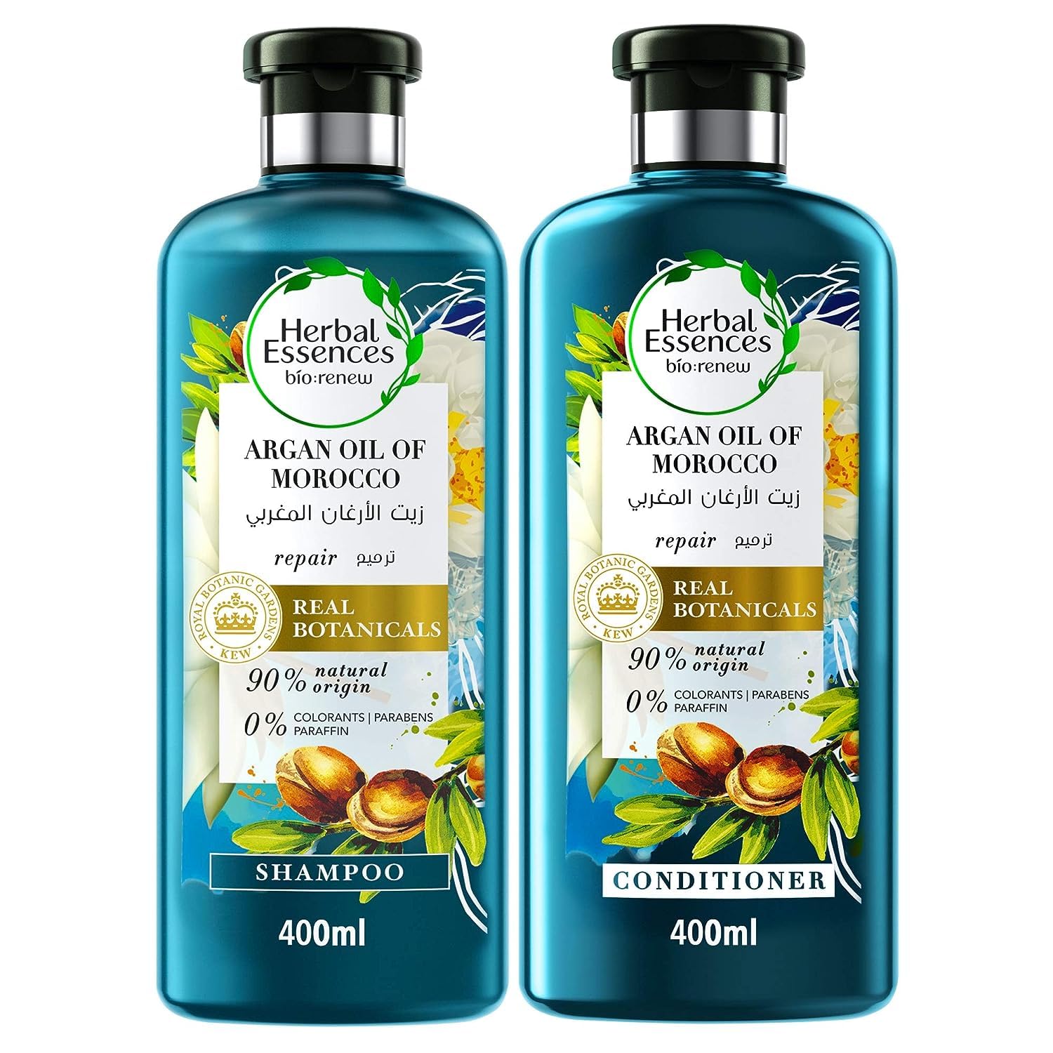 Herbal Essences Bio Renew, Argan Oil of Morocco, شامپو 400 میلی لیتر + کرم نرم کننده 400 میلی لیتر شامپو + کرم نرم کننده