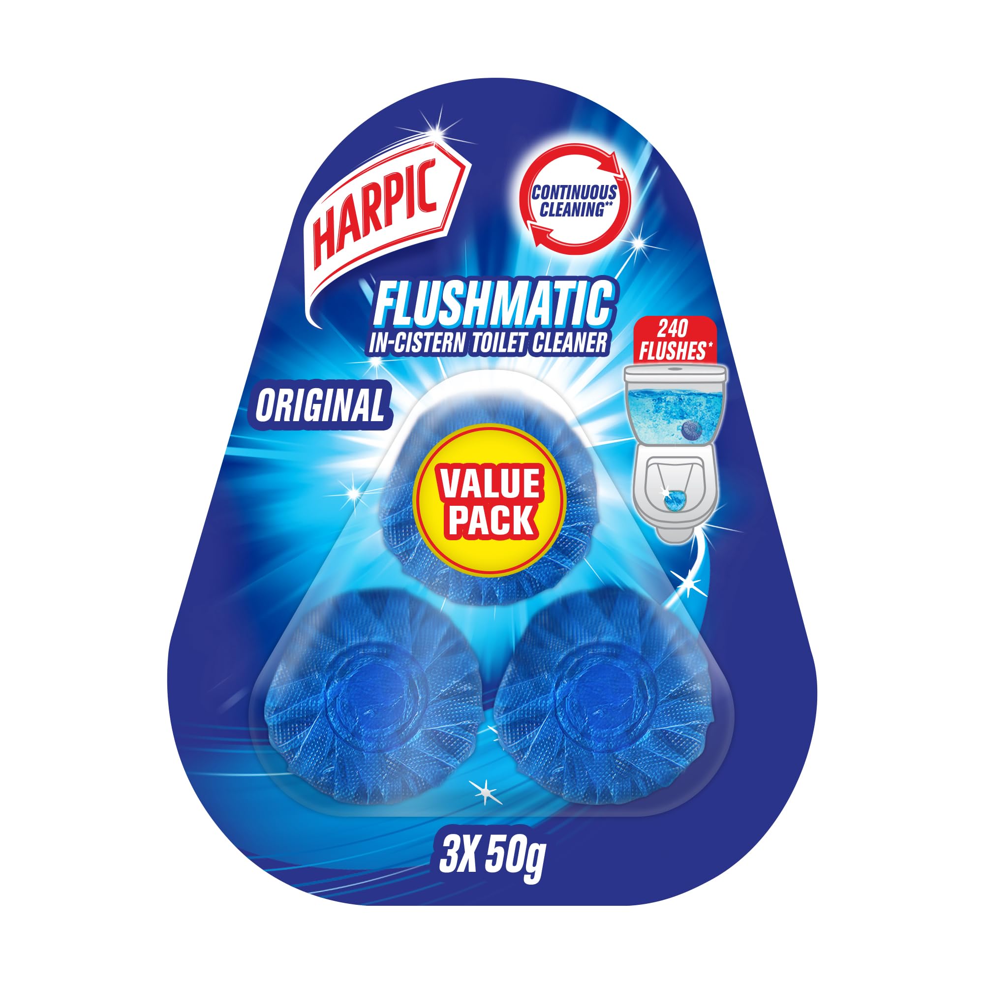 پاک کننده توالت Harpic Flushmatic Original In-Cistern، عطر اصلی، 50 گرم x 3، 3 عدد (بسته 1 عدد)