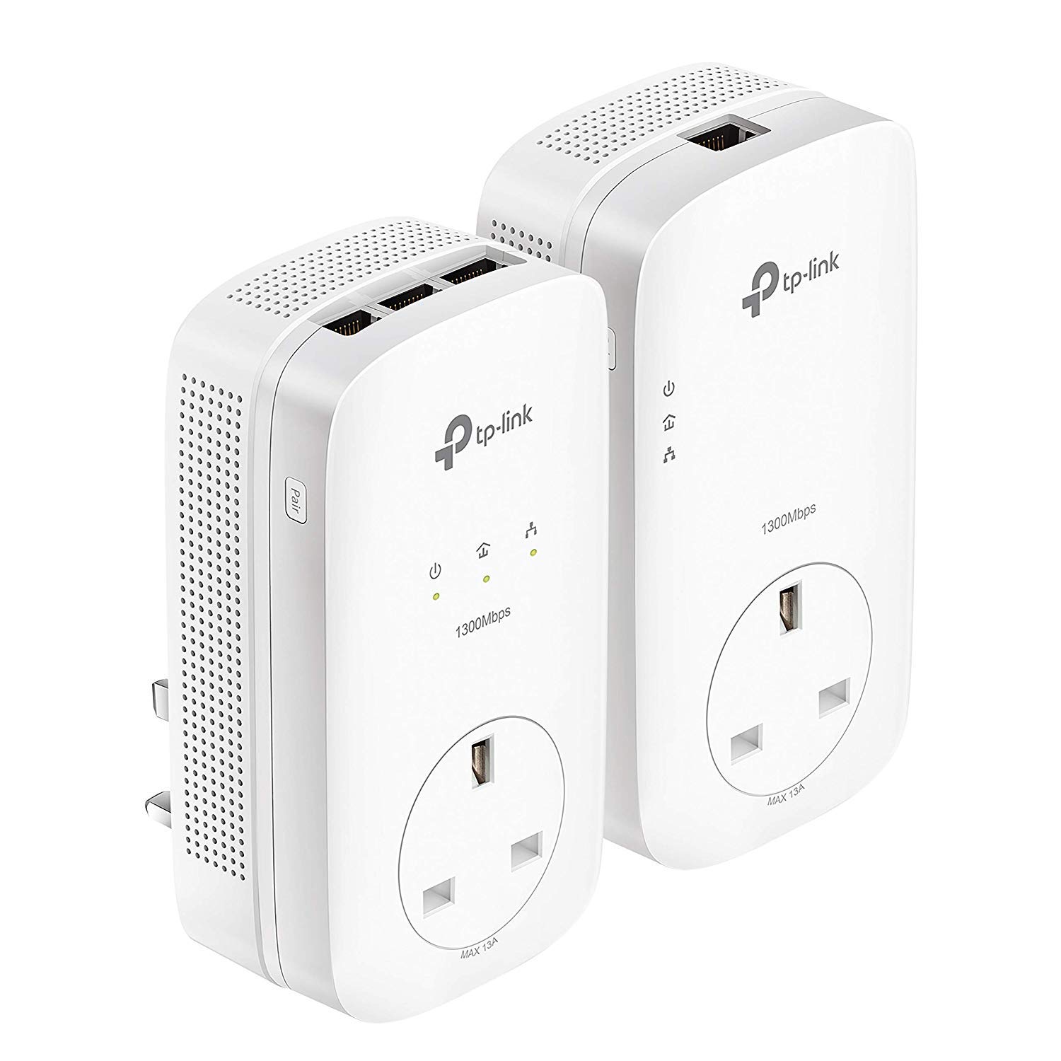 TP-Link TL-PA8033PKIT AV1300 گیگابیت پاس‌ترو 2x2 MIMO کیت آغازین آداپتور پاورلاین، آداپتورهای شبکه پاورلاین با 3 پورت گیگابیت برای تلویزیون‌های هوشمند یا کنسول‌های بازی، بدون نیاز به پیکربندی 1300 مگابیت بر ثانیه AV1300 + 3 پورت گیگابیت | پاس‌ترو