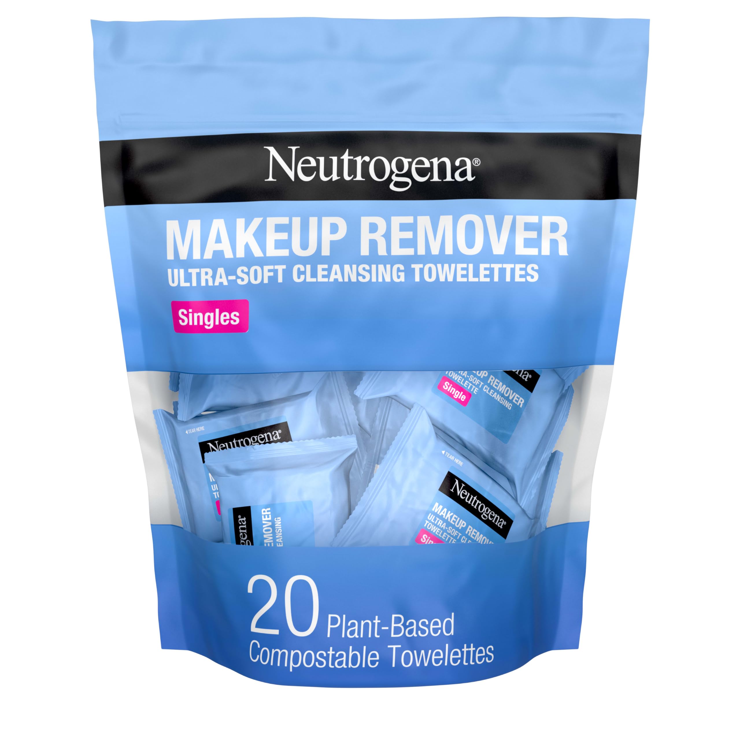 پارچه‌های تمیز کننده روزانه Neutrogena Facial Cleansing Towelette Singles، برای پاک کردن آلودگی، گریس و آرایش و حتی ماسکارای ضد آب، ملایم بدون الکل، به صورت جداگانه بسته‌بندی شده، 20 عدد (بسته‌بندی 1 عدد)