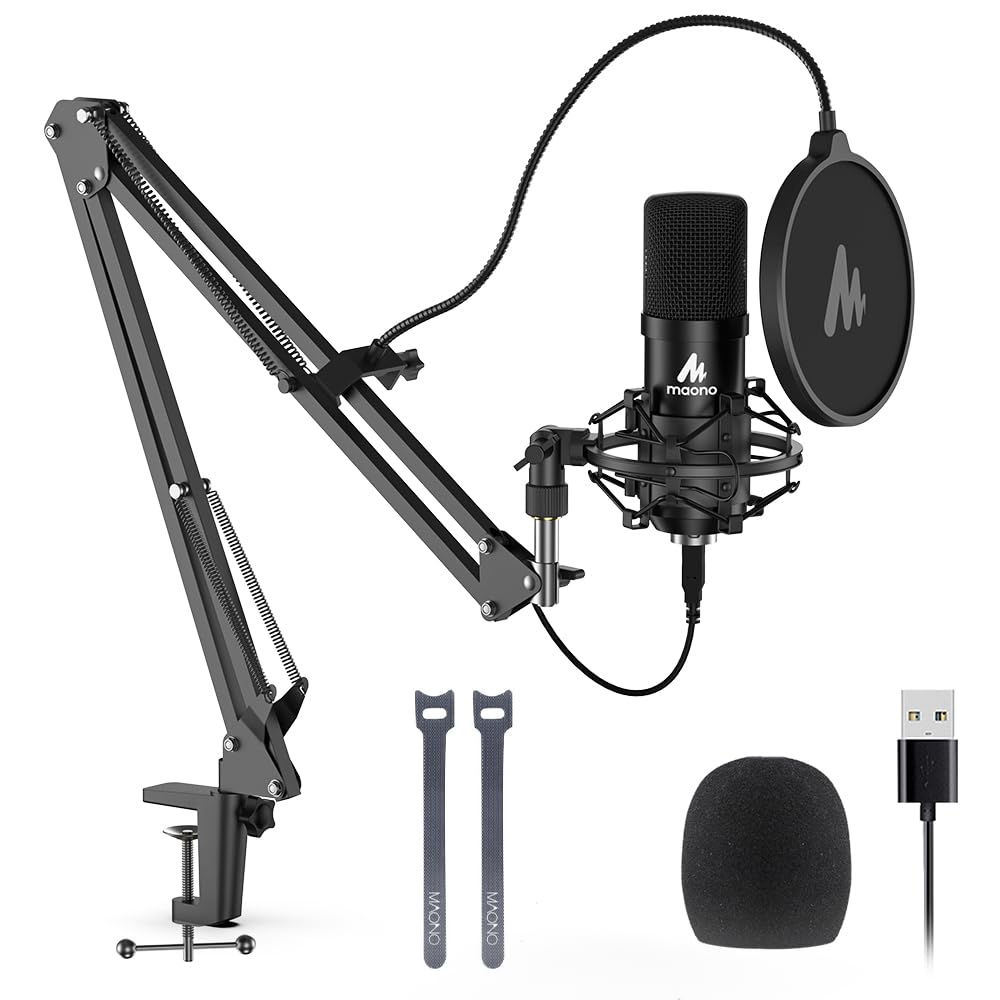 میکروفون USB، MAONO 192KHZ/24Bit Plug & Play PC Computer Podcast Condenser Cardioid Metal Mic Kit با Professional Sound Chipset برای ضبط، بازی، خواندن، یوتیوب (AU-A04) میکروفون A04 USB