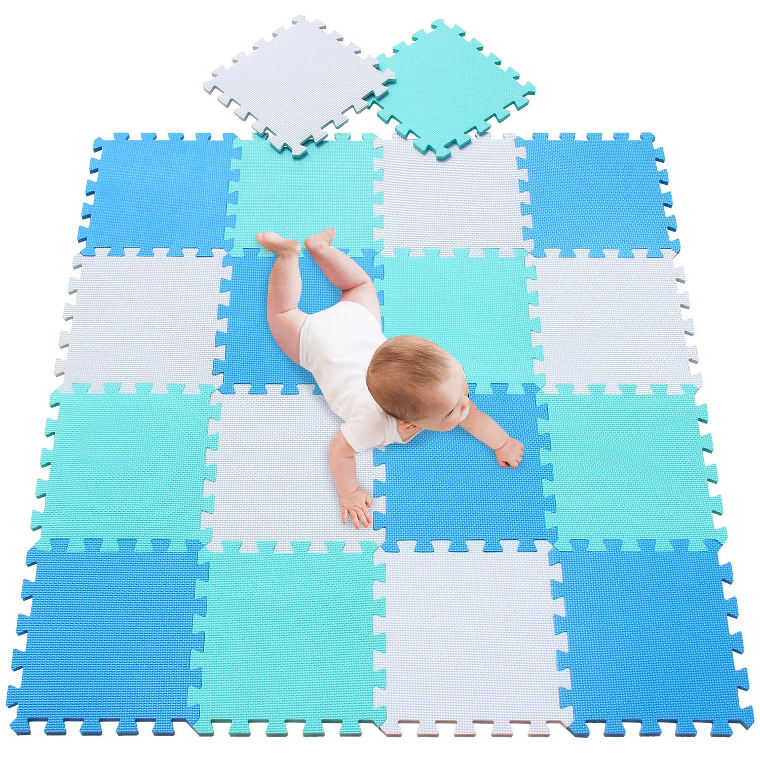 پوشه بازی فومی Meiqicool برای نوزاد، خاکستری / کرم، سفید، آبی و سبز 55.9 "× 44.9" 101107108 سفید-آبی-سبز 18 عدد