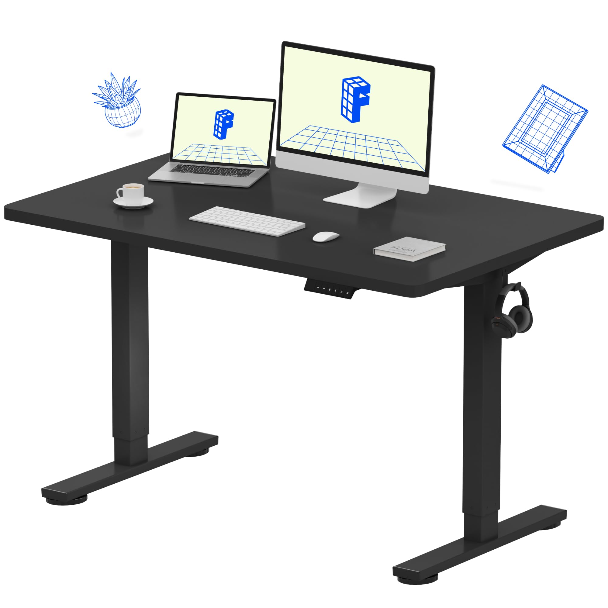 میز ایستاده FLEXISPOT EN1 48 × 30 اینچ قابل تنظیم ارتفاع الکتریکی بلند نشستنی مناسب برای منزل و دفتر (قاب سیاه + بالا سیاه، 2 بسته) سیاه 48x30"