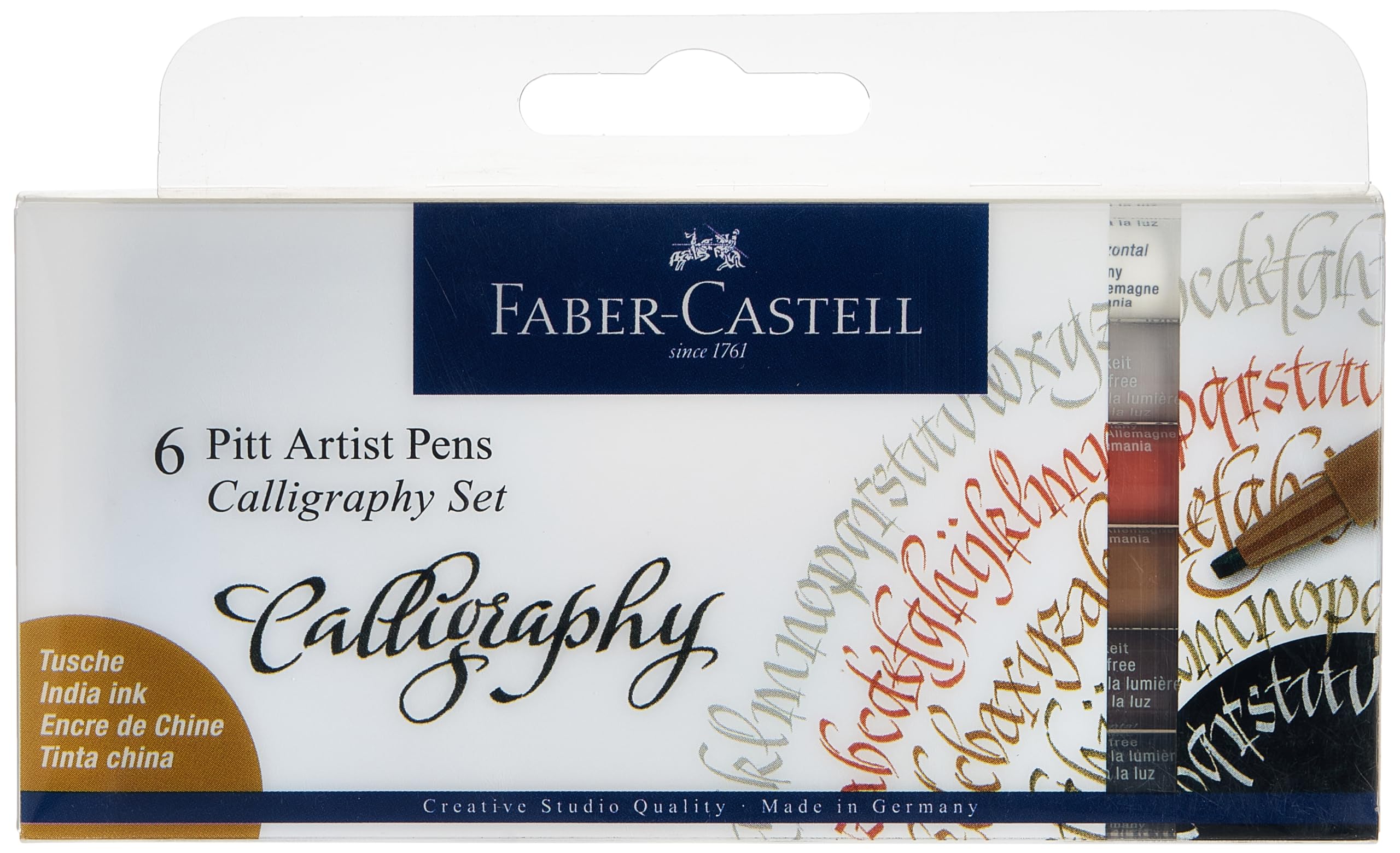 قلم هنری با نوک کالیگرافی فابرکاستل پیت، مداد هند، مجموعه شش عددی، متنوع، شماره محصول 167506، کالیگرافی ۶عددی.