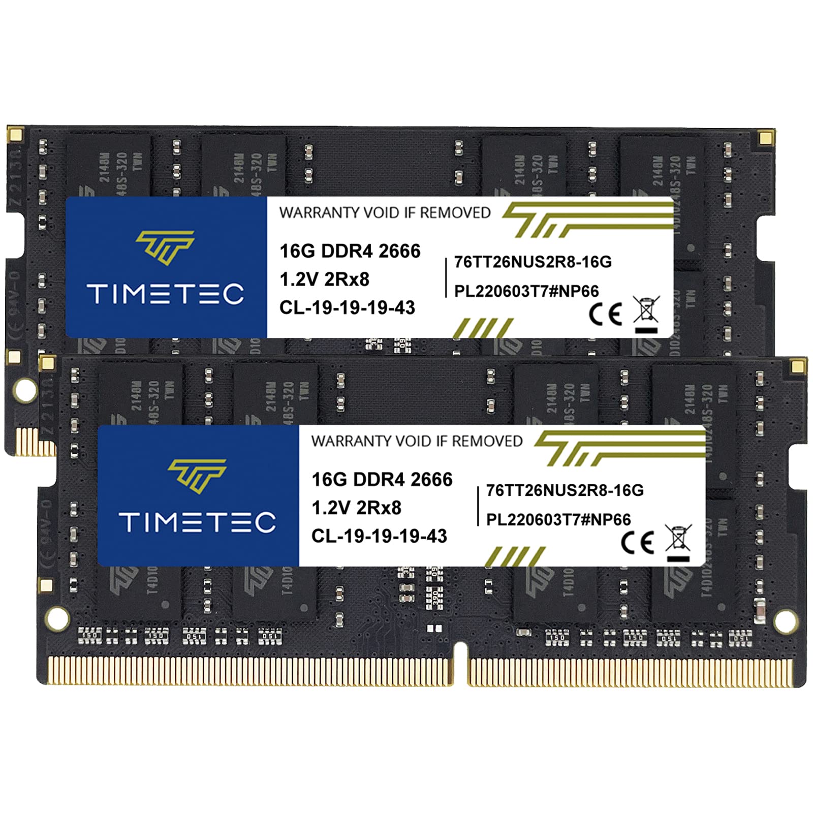 Timetec 32GB KIT(2x16GB) DDR4 2666MHz PC4-21300 غیر-ECC Unbuffered 1.2V CL19 2Rx8 دو رتبه 260 پین SODIMM لپتاپ نوت‌بوک کامپیوتر حافظه RAM ماژول ارتقاء (32GB KIT(2x16GB)) رتبه دو 32GB KIT (2x16GB)