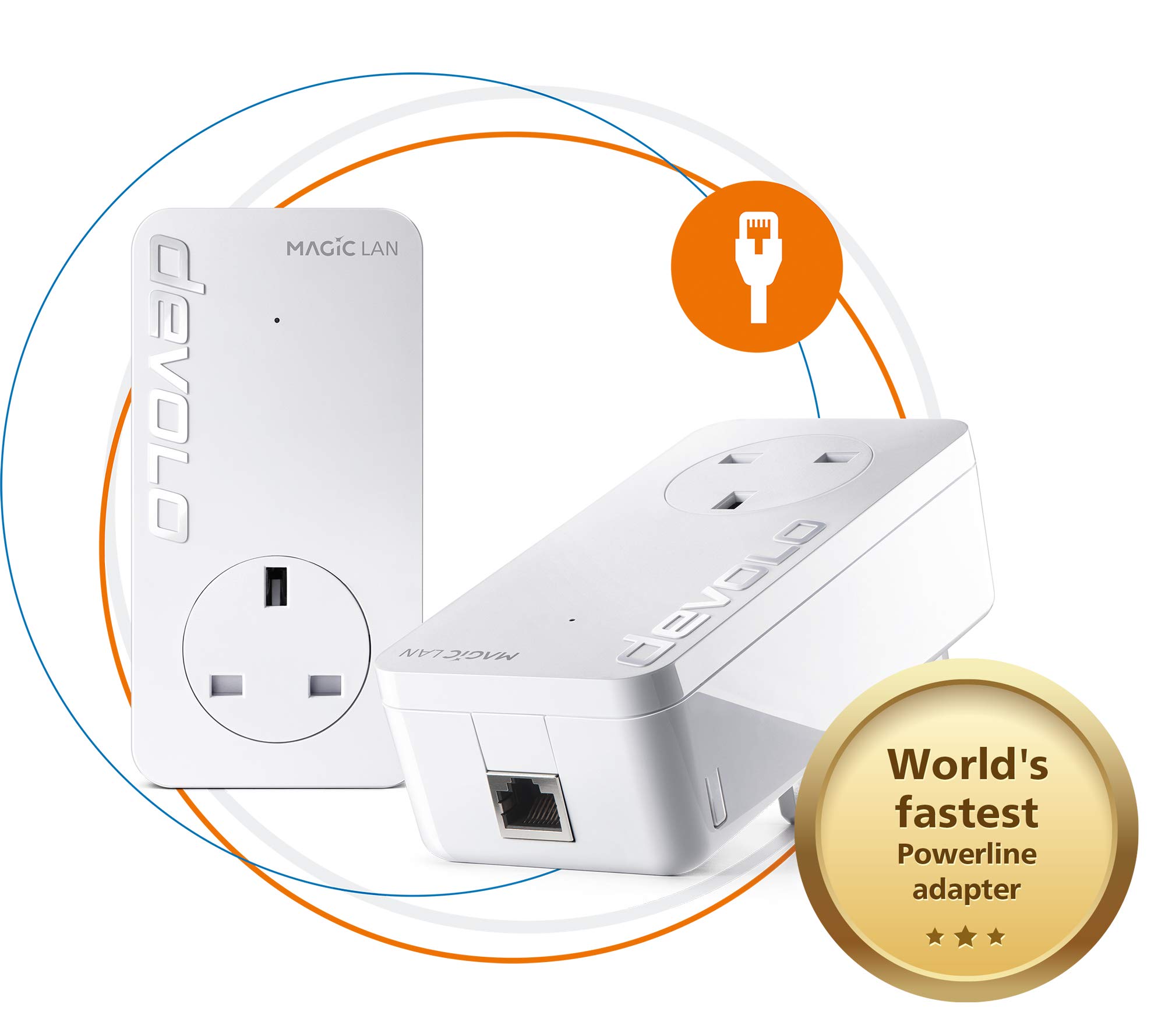 مجموعه شروع Devolo Magic 2-2400 Lan Powerline: کیت پاورلاین (تا 2400 مگابیت بر ثانیه برای شبکه خانگی پاورلاین شما، 1x پورت لن گیگابیت، ایده‌آل برای بازی آنلاین، پخش بی‌سیم 4k/8k UHD، کار کردن پایدار در خانه) MAGIC 2 - 2400 مگابیت بر ثانیه کیت شروع LAN