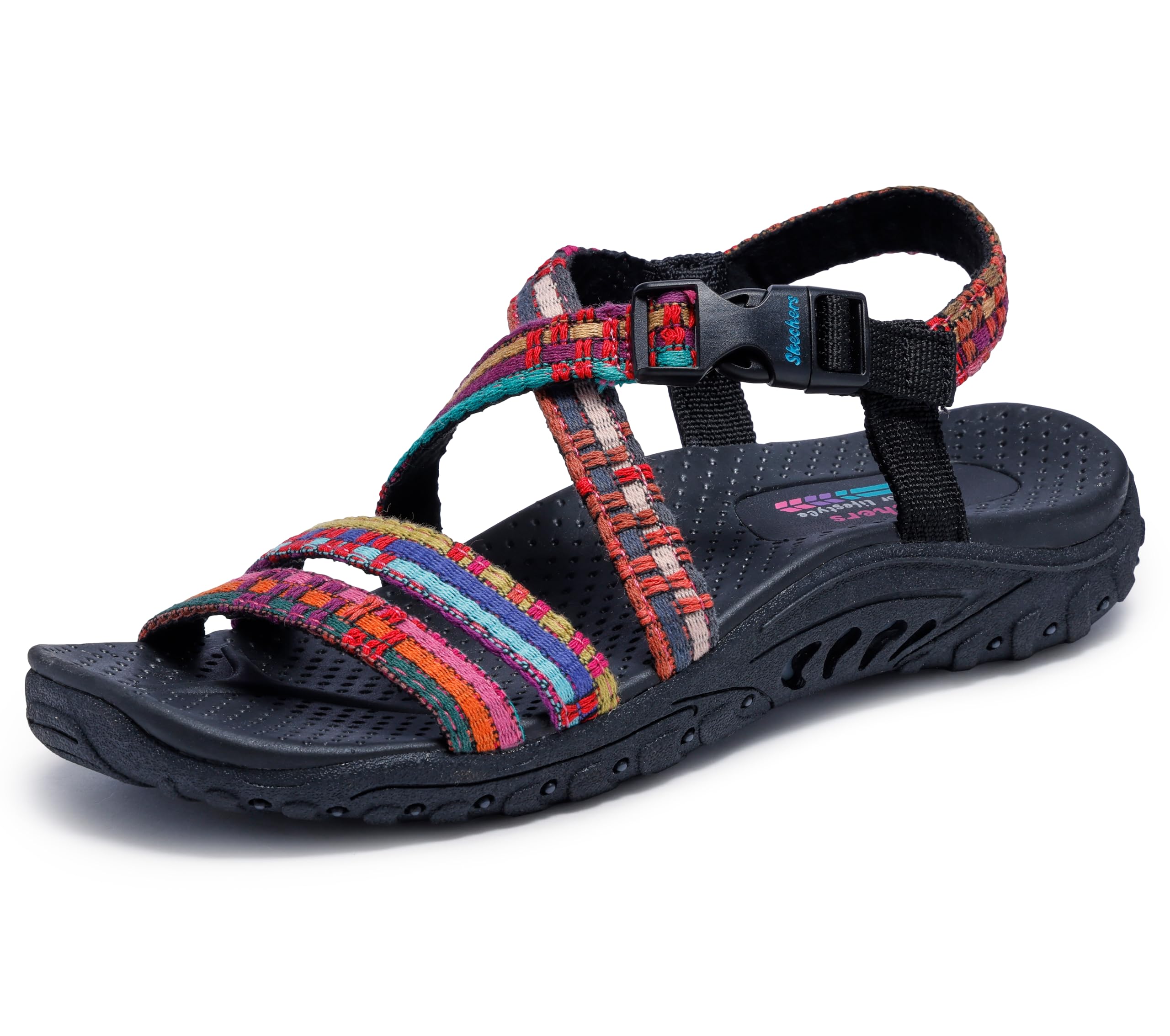 صندل زنانه Skechers Reggae - Sew Me - Boho Woven Strappy Slingback سایز 37 اروپا، مشکی-چند رنگ