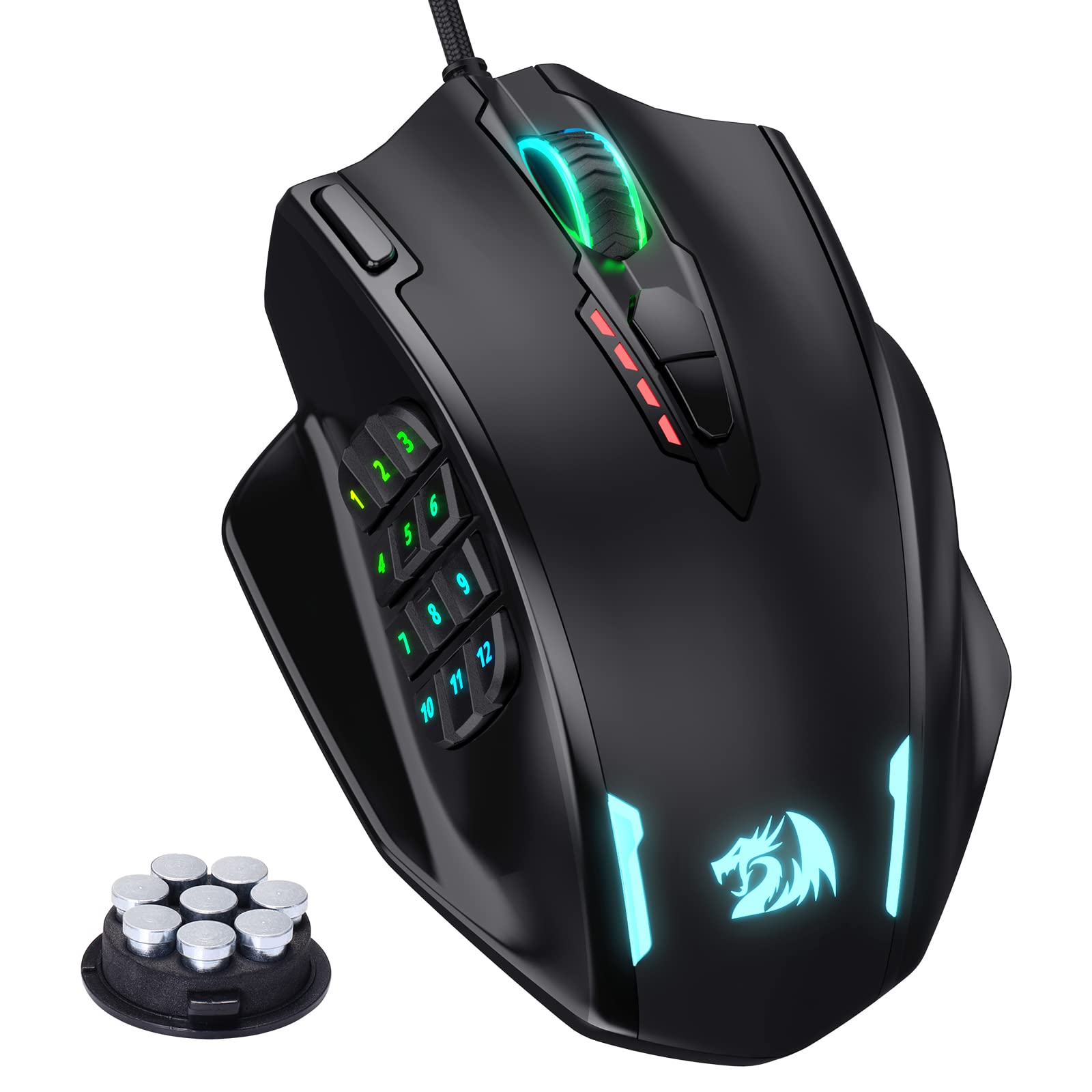 ماوس باسیم با سویچ جانبی نورپردازی RGB اپیک Redragon M908 Impact سیاه