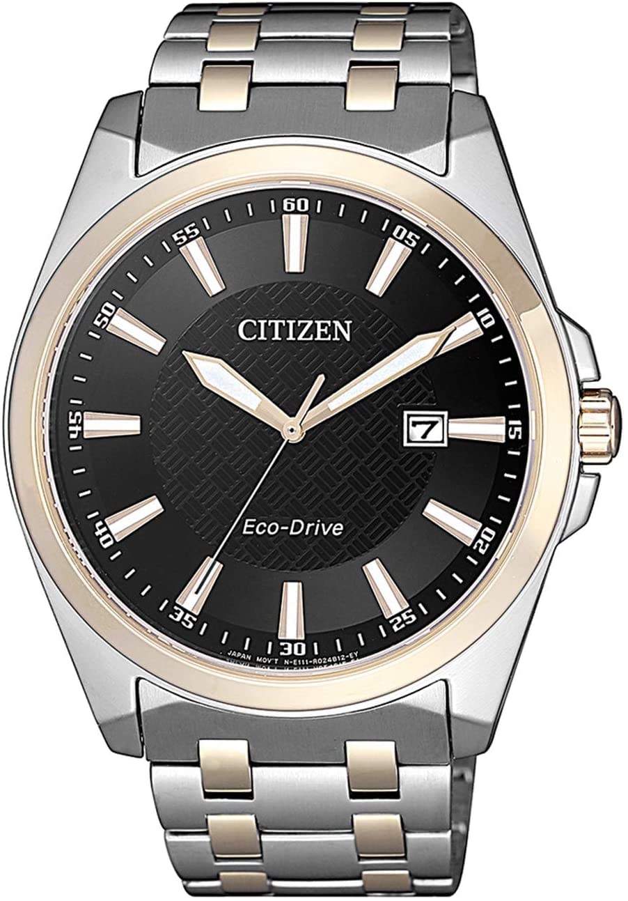 ساعت مچی مردانه شهروند Citizen با صفحه نمایش آنالوگ و تکنولوژی Eco-Drive، رنگ نقره ای و طلاست