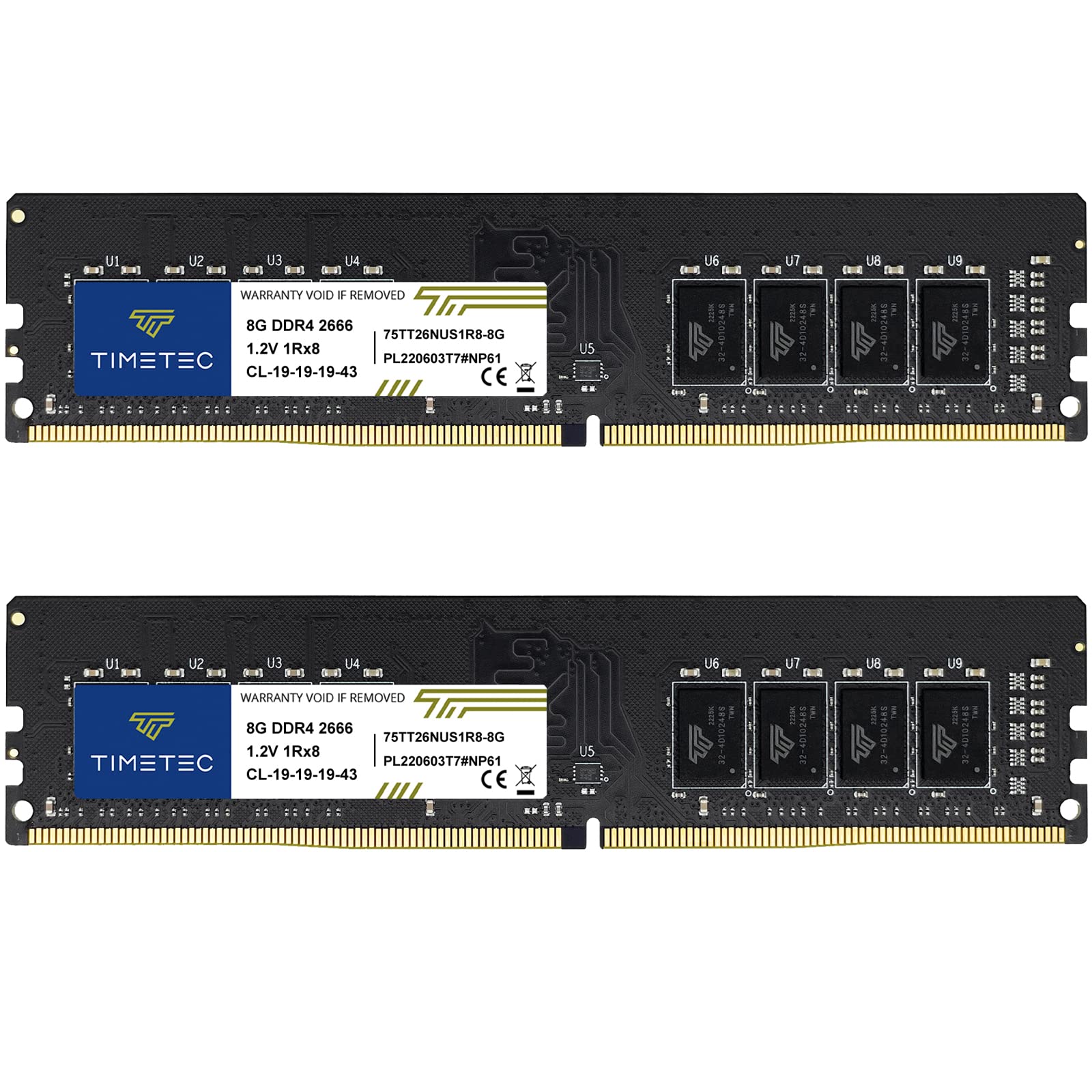 Timetec 16GB KIT(2x8GB) DDR4 2666MHz PC4-21300 غیر بافر، بدون ECC 1.2V CL19 1Rx8 رتبه تکی 288 پین UDIMM حافظه رم کامپیوتر رومیزی PC ماژول ارتقاء (16GB KIT(2x8GB)) 16GB KIT (2x8GB)