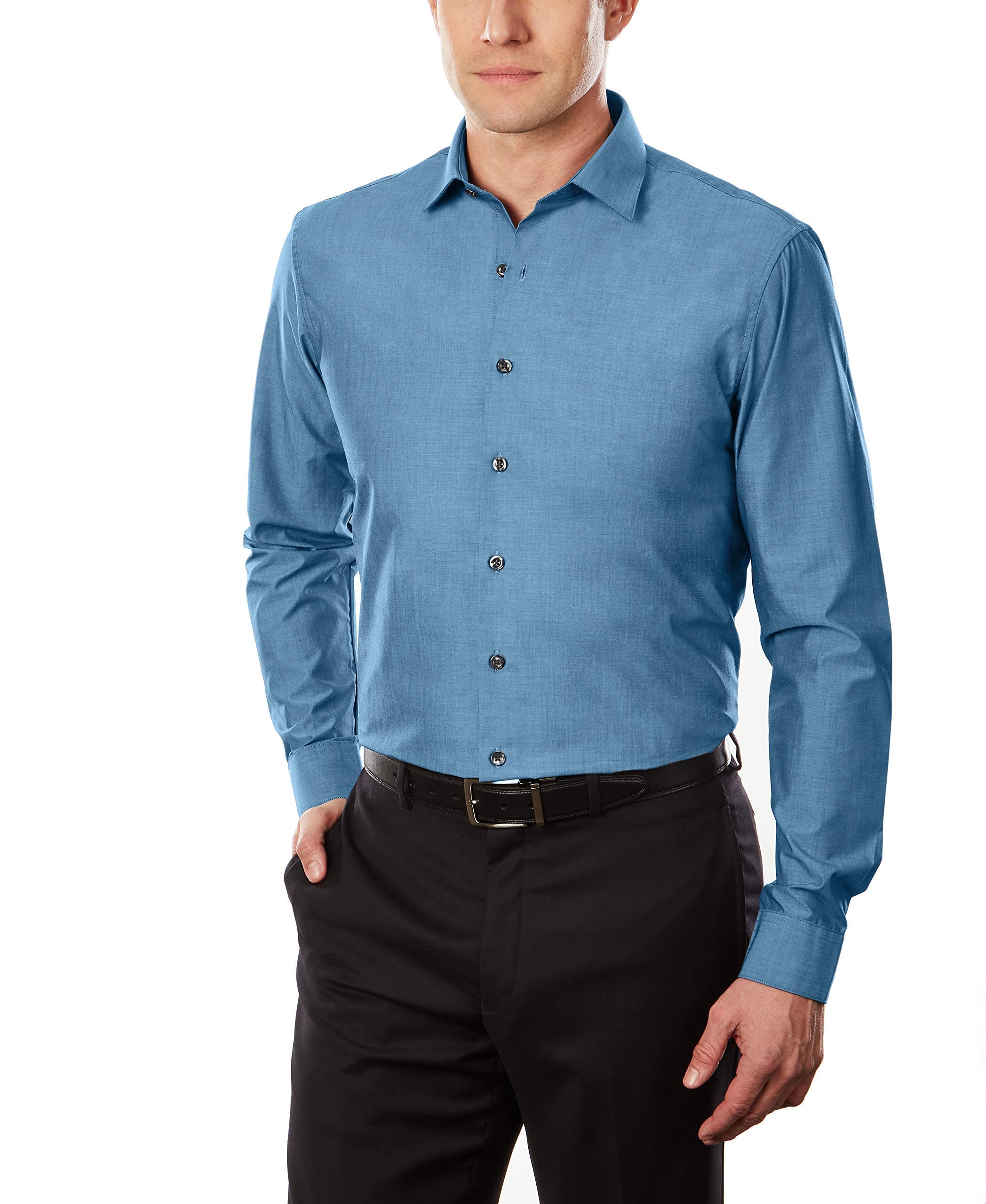پیراهن رسمی با یقه گسترده و آستین بلند کول مردانه Kenneth Cole Slim Fit با یقه 15"-15.5" و آستین 34"-35" رنگ آبی تاریک آزرد