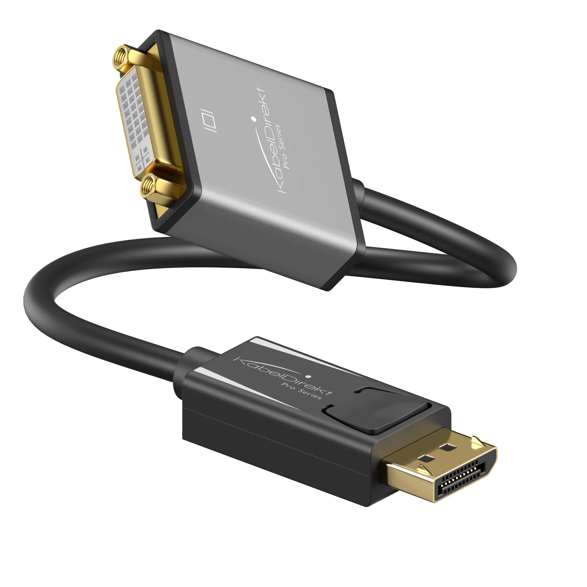 تبدیل‌کننده KabelDirekt – DisplayPort به DVI – 0.15 متر – (رزولوشن حداکثر 4K/30Hz، مناسب برای همه کارت‌های گرافیک با پورت DP برای اتصال پروژکتورها یا مانیتور‌ها با ورودی DVI) – سری PRO تکی