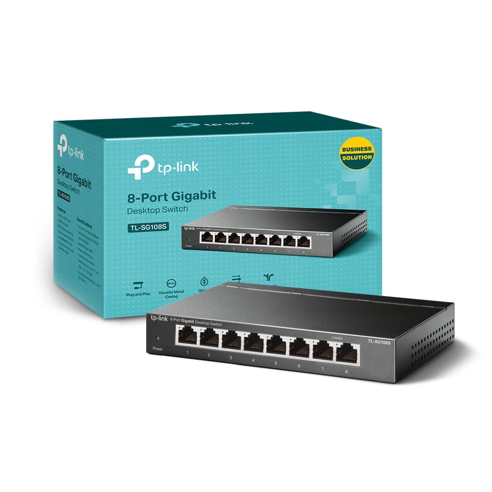 TP-Link TL-SG108S، سوئیچ شبکه اترنت گیگابایتی 8 پورت، تقسیم‌کننده اترنت، هاب، قابل نصب بر روی دسکتاپ و دیوار، بدنه فلزی محکم، بدون فن، پلاگ اند پلی، صرفه‌جویی در انرژی، 8 پورت گیگابایتی|قاب فلزی|پرمیوم