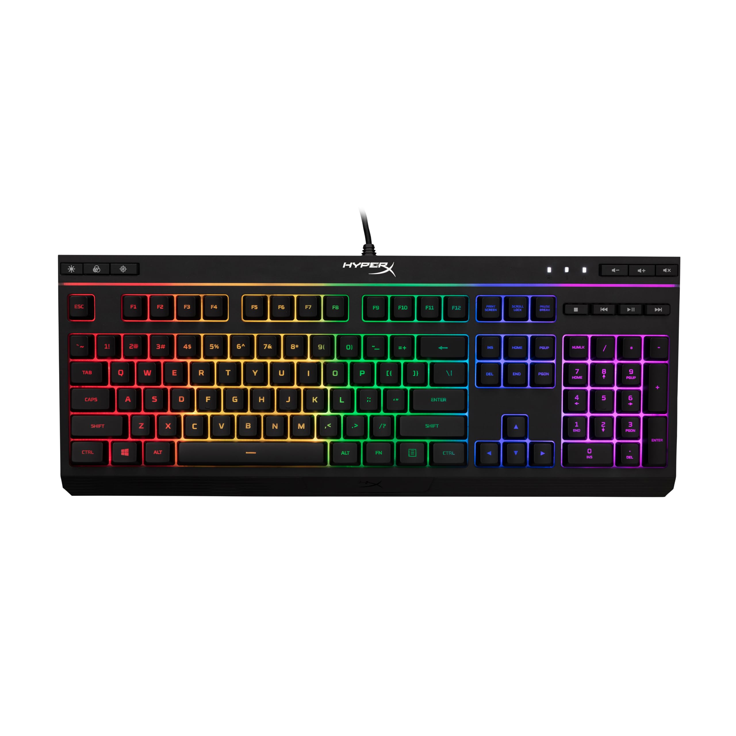 صفت‌بندی و فلور RGB ایکس‌ری HyperX Alloy Core - کیبورد بازی ممبرین، کلیدهای آرام، خاموش و راحت با اثرات نورپردازی LED، مقاوم در برابر ریزاب، کلیدهای اختصاصی رسانه، سازگار با ویندوز 10/8.1/8/7، کلاسیک سیاه