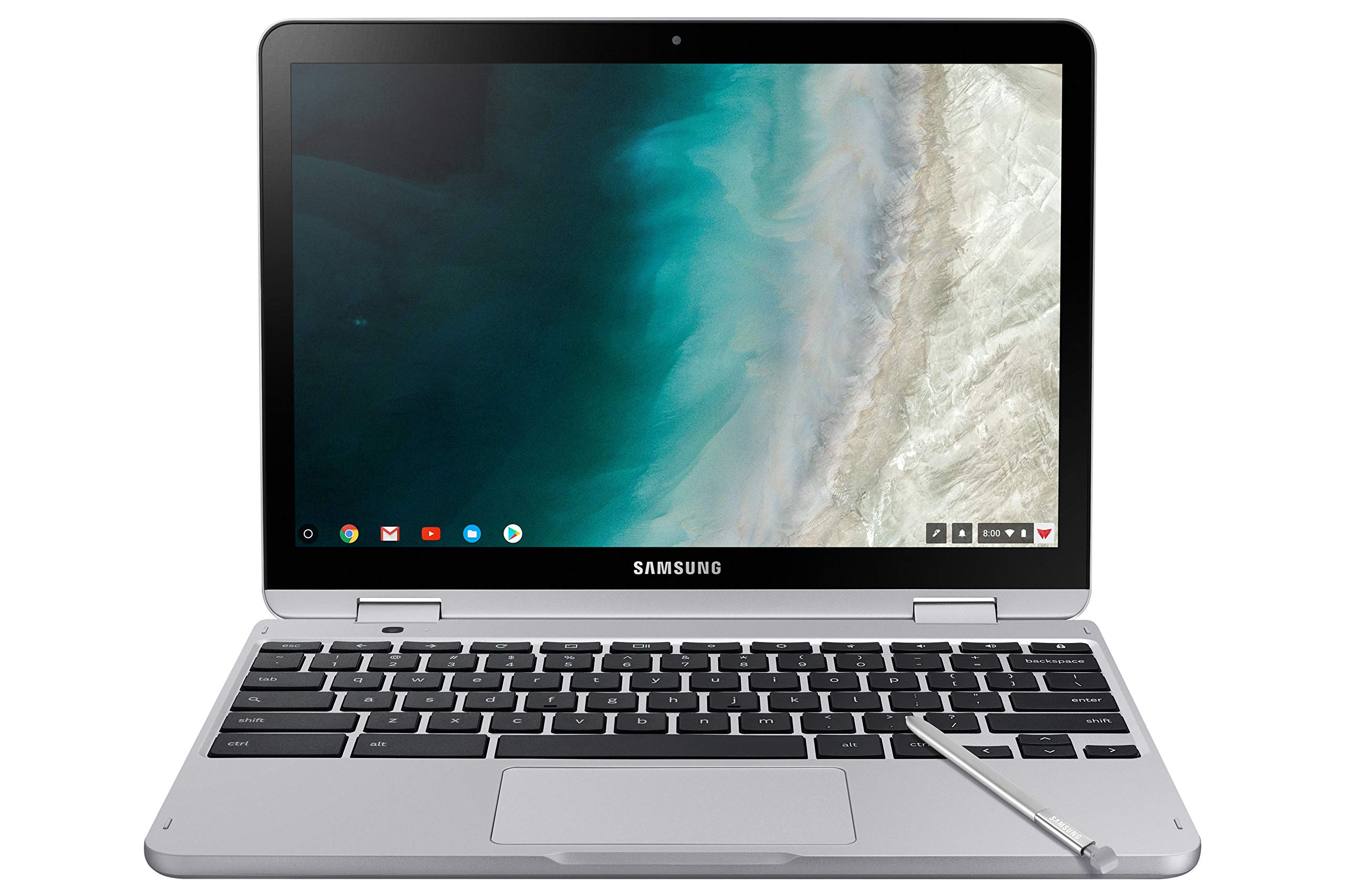 لپ تاپ ۲ در ۱ سامسونگ Chromebook Plus V2- 4 گیگابایت حافظه RAM، ۶۴ گیگابایت حافظه داخلی eMMC، دوربین ۱۳ مگاپیکسل، سیستم عامل Chrome OS، ۱۲.۲ اینچ، نسبت تصویر ۱۶:۱۰- رنگ لایت تایتان (Light Titan)