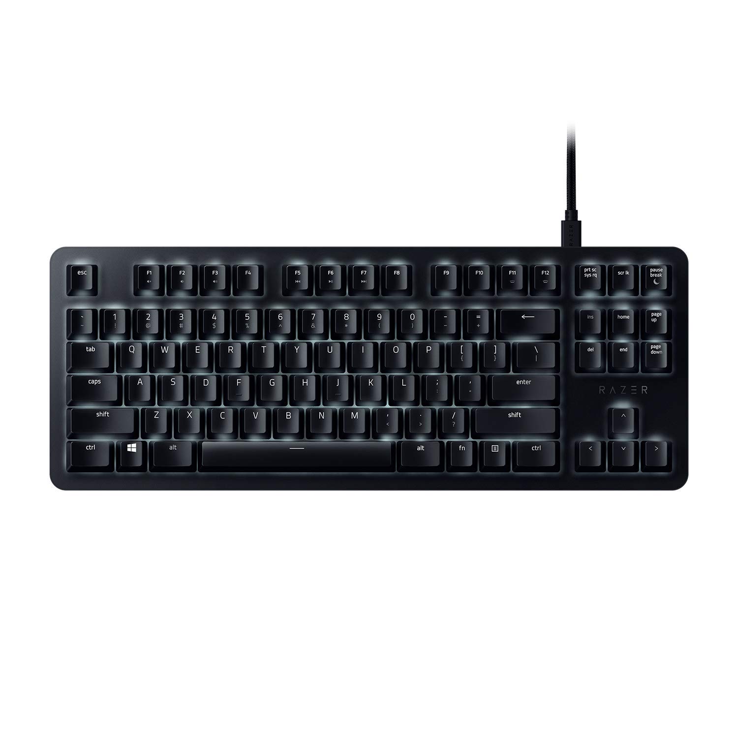 کیبورد مکانیکی Razer BlackWidow Lite TKL Tenkeyless: کلید‌های نارنجی - لمسی و ساکت - روشنایی هر کلید به صورت جداگانه با رنگ سفید - طراحی کوچک - کابل جداشوندنی - مشکی کلاسیک
