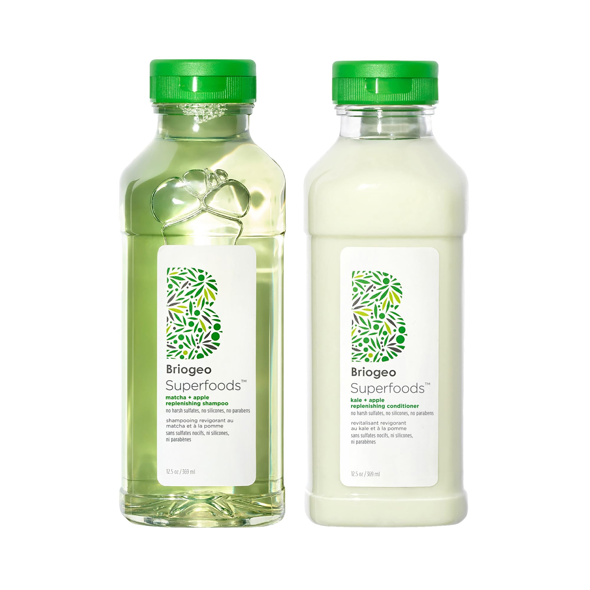 شامپو و کاندیشنر بازسازی کننده Briogeo Superfoods با مزه سیب، مچا و کله، بازسازی موهای خشک و مبتلا به کمخوابی را تامین می‌کند و به سلامت مو و پوست سر کمک می‌کند، بدون مواد حیوانی، بدون فتالات و پارابن، ۳۶۹ میلی‌لیتر (۱ عدد در بسته)
