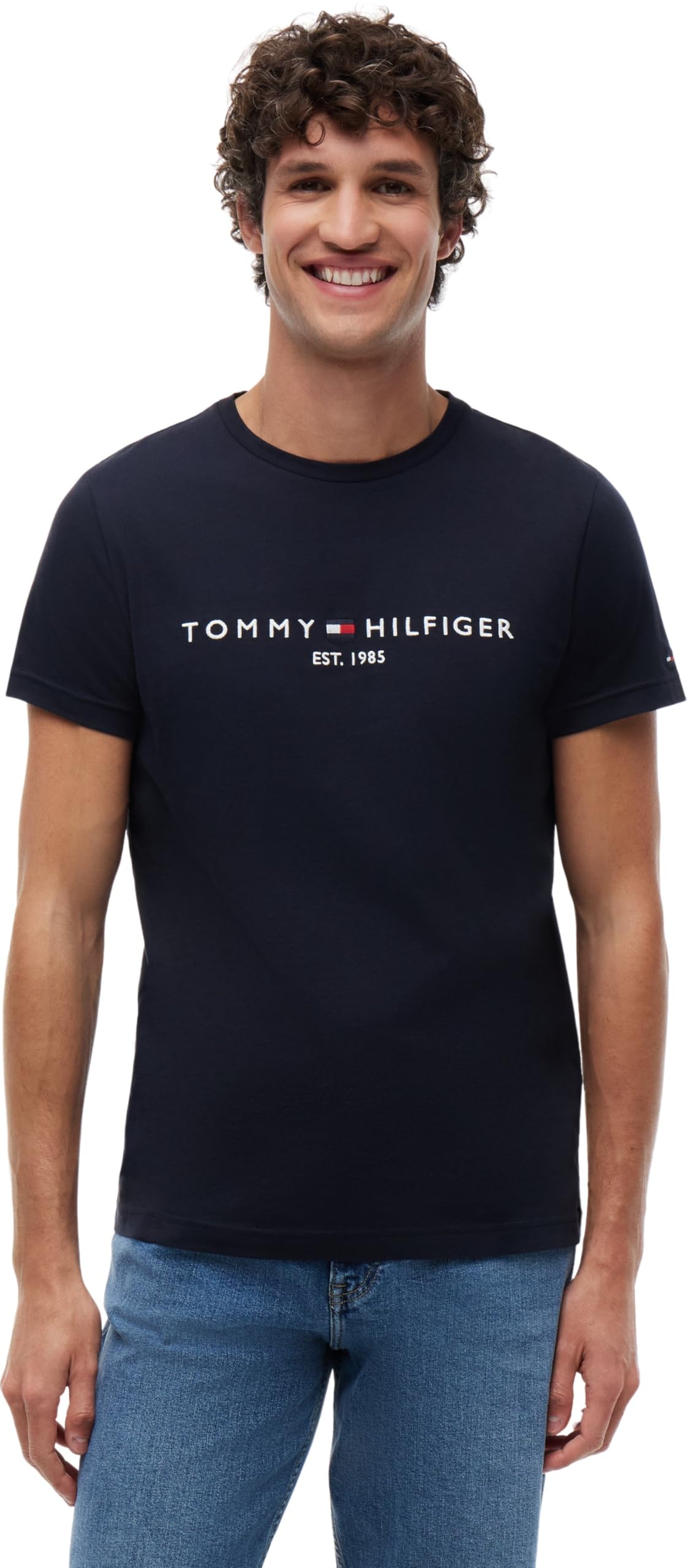 پیراهن تیشرت مردانه Tommy Hilfiger Core با لوگوی پرچم تامی اندازه M رنگ آبی تیره