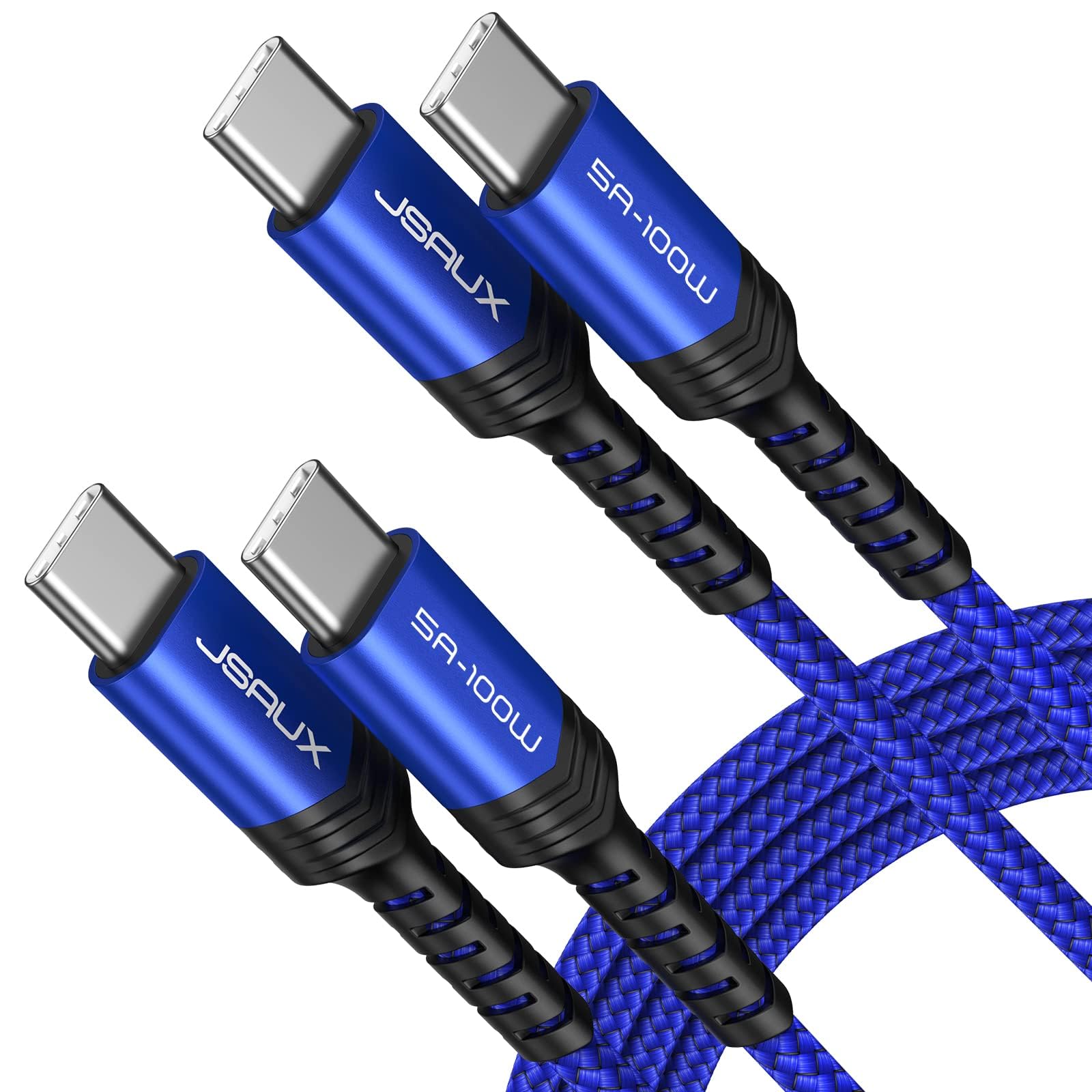 کابل شارژ سریع USB-C به USB-C Jsaux CC0020 با توان 100 وات / 5 آمپر، طول 2 متر، رنگ آبی
