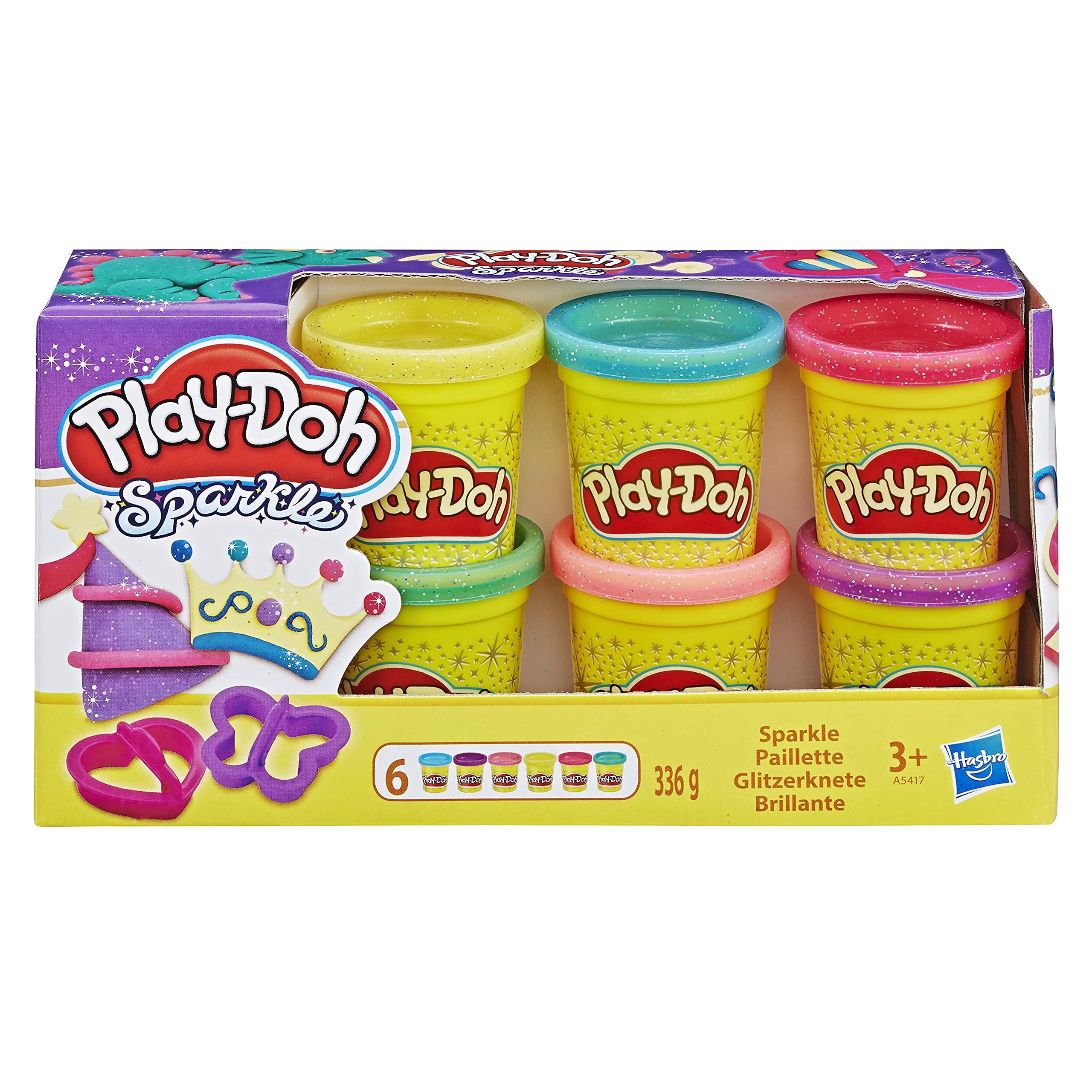 بسته 6 عددی Play-Doh Sparkle Compound با بانکه‌های 2-اونسی، اسباب بازی برای 3 سال و بالاتر، هنر و صنایع دستی Play Doh برای کودکان مجموعه اسپارکل