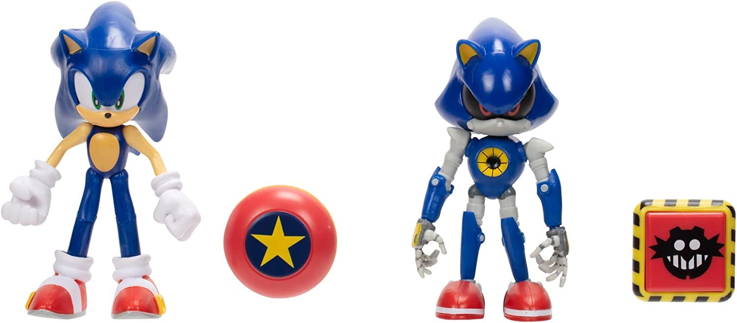 مجموعه اسباب بازی عملی 4 اینچی Sonic The Hedgehog، شامل Sonic کلاسیک و Metal Sonic مدرن با لوازم جانبی Shield.حاوی 2 بسته عملی شامل Sonic و Metal Sonic .