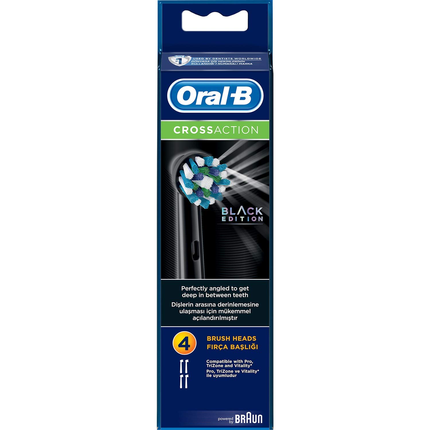 سر دندان‌بازوی Oral-B CrossAction Black بسته ۴ عددی مخزن‌های جایگزین برای دندان‌بازوی برقی قابل‌شارژ، نسخه سیاه OLD بسته ۴ عددی
