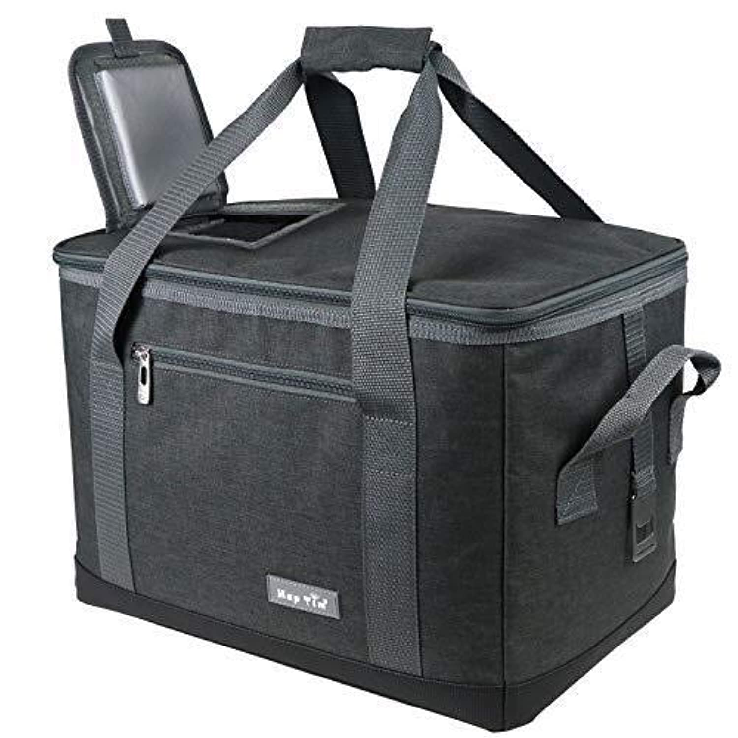 کیف سرد شومیز Hap Tim Soft Cooler با ظرفیت ۴۰ کان بزرگ، کیسه های خرید قابل استفاده مجدد نرم، ساید نرم و قابل جمع شدن برای سفر خارجی، پیاده‌روی، ساحل، پیک نیک و مهمانی باربیکیو (کد محصول: AE 13634) رنگ خاکستری تیره