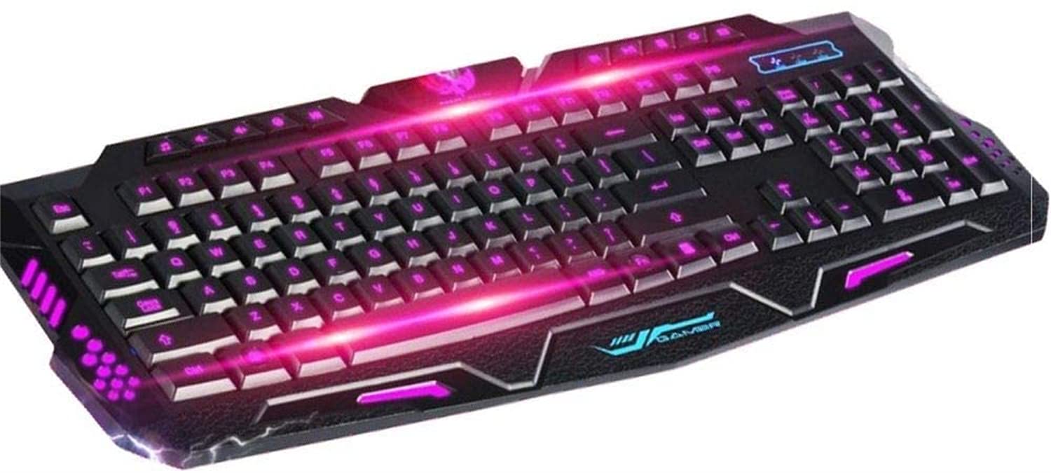 صفحه کلید بازی چندرسانه‌ای با نور پس زمینه آبی LED روشن شده و باسیم eWINNER Led Illuminated USB Wired Blue Backlit Backlight.