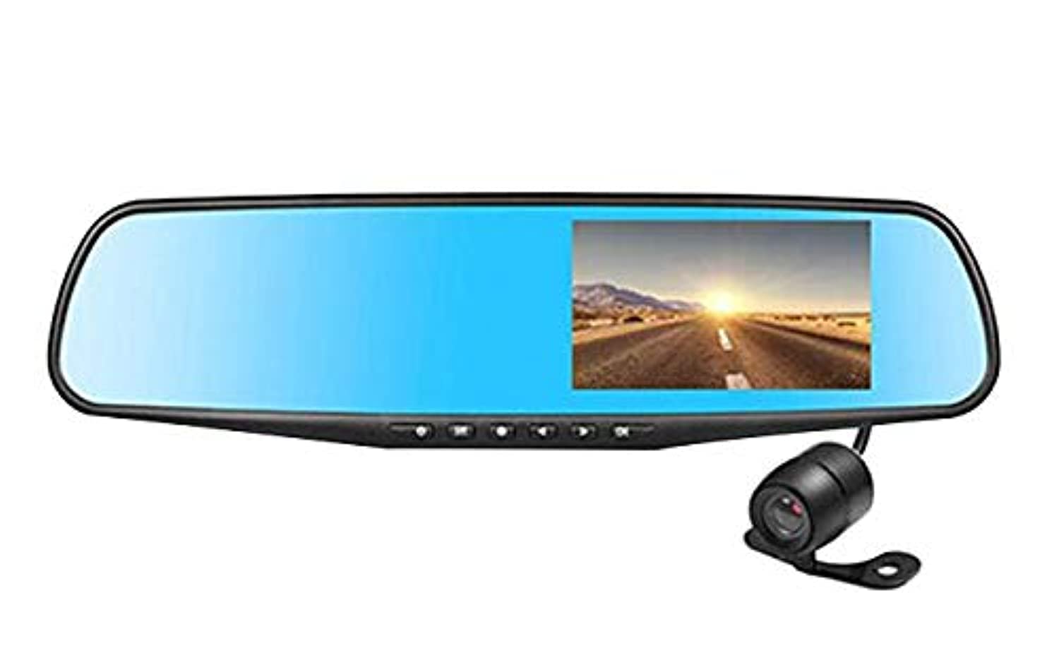 آینه عقب DVR 4.3 اینچی با 2 دوربین داش‌کم 1080P، ضبط ویدیویی خودکار، دو چشمه، داش‌کم سیاهگوشبد