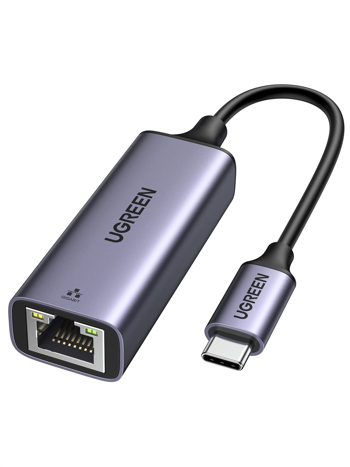UGREEN آداپتور USB C به اترنت گیگابیت نوع C به RJ45 شبکه باسیم تاندربولت 3 LAN سازگار با مک بوک، برای آیفون سری 17 سری Surface Pro، آیپد پرو، سوئیچ، PS5، XPS، گالاکسی تب‌ها # خاکستری