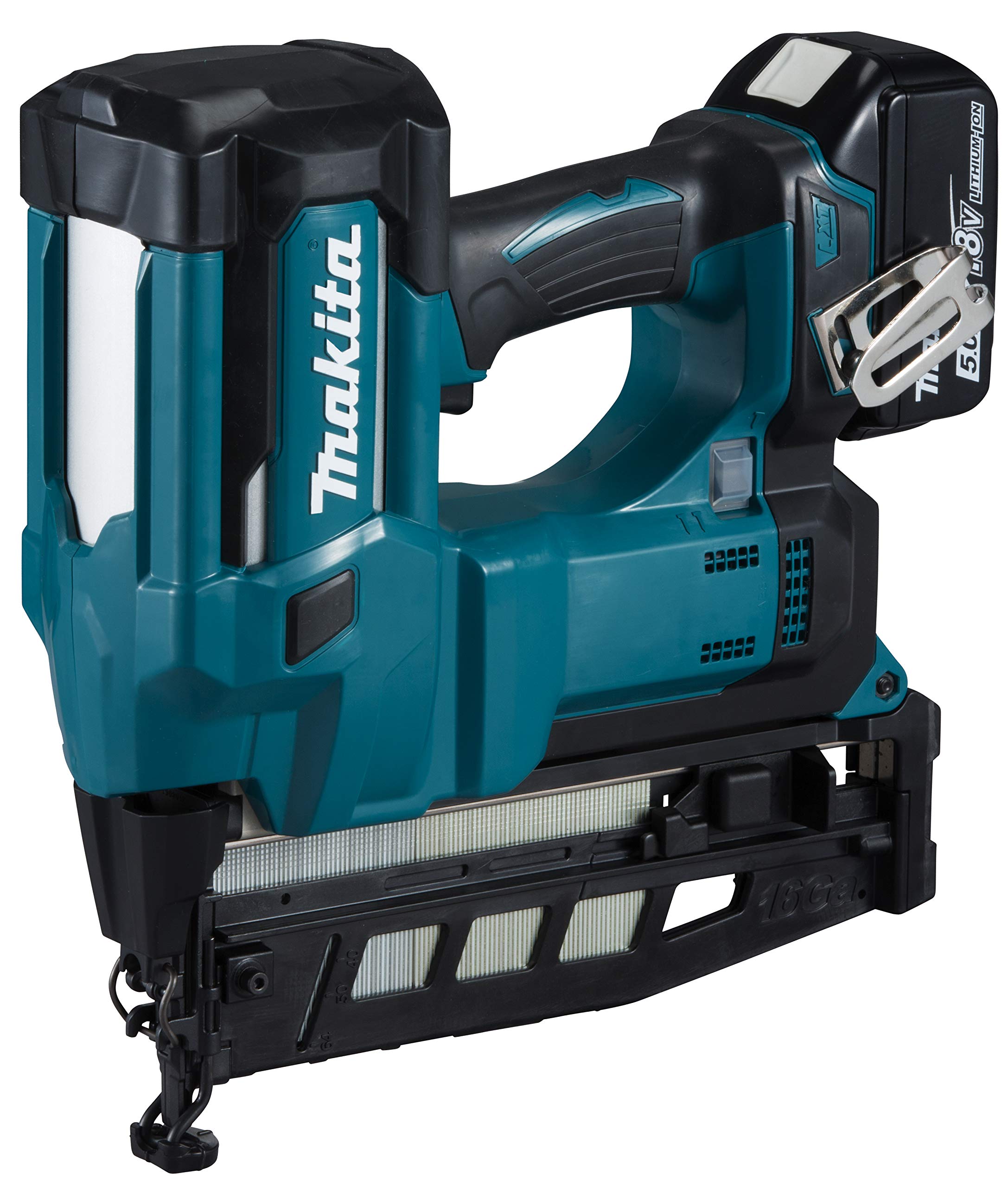 ماشین سنگ زنی 16G Makita DBN600RTJ 18V Li-ion LXT کامل با 2 عدد باتری 5.0 آمپر و شارژر، ارائه شده در یک کیف Makpac. تکی، با 2 باتری و شارژر.