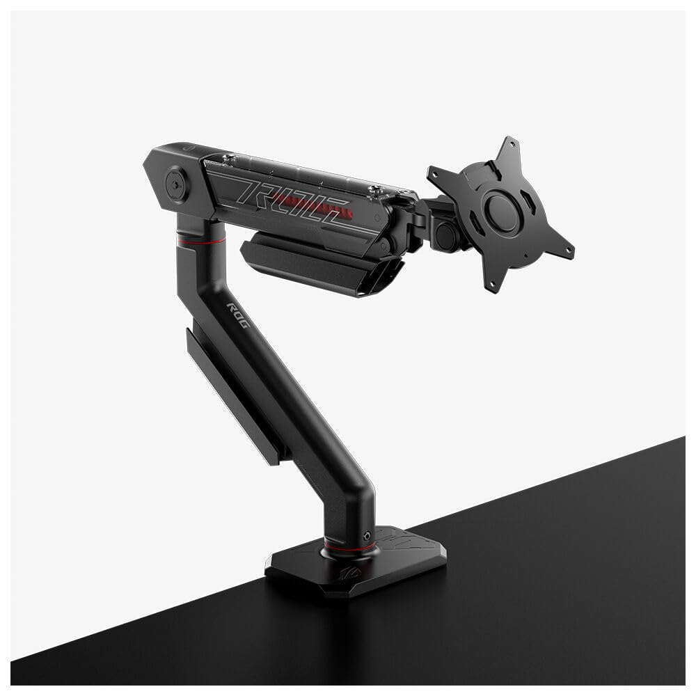 قابل نصب بر روی مانیتور تا 39 اینچ ASUS ROG Ergo Monitor Arm (پایه مانیتور، کانال‌های مدیریت کابل، برای مانیتورهای تا 39 اینچ، با وزن تا 11.5 کیلوگرم، سازگار با مونت VESA با ابعاد 100x100 میلی‌متر) bis zu 39 Zoll monitor mount ROG Ergo Arm