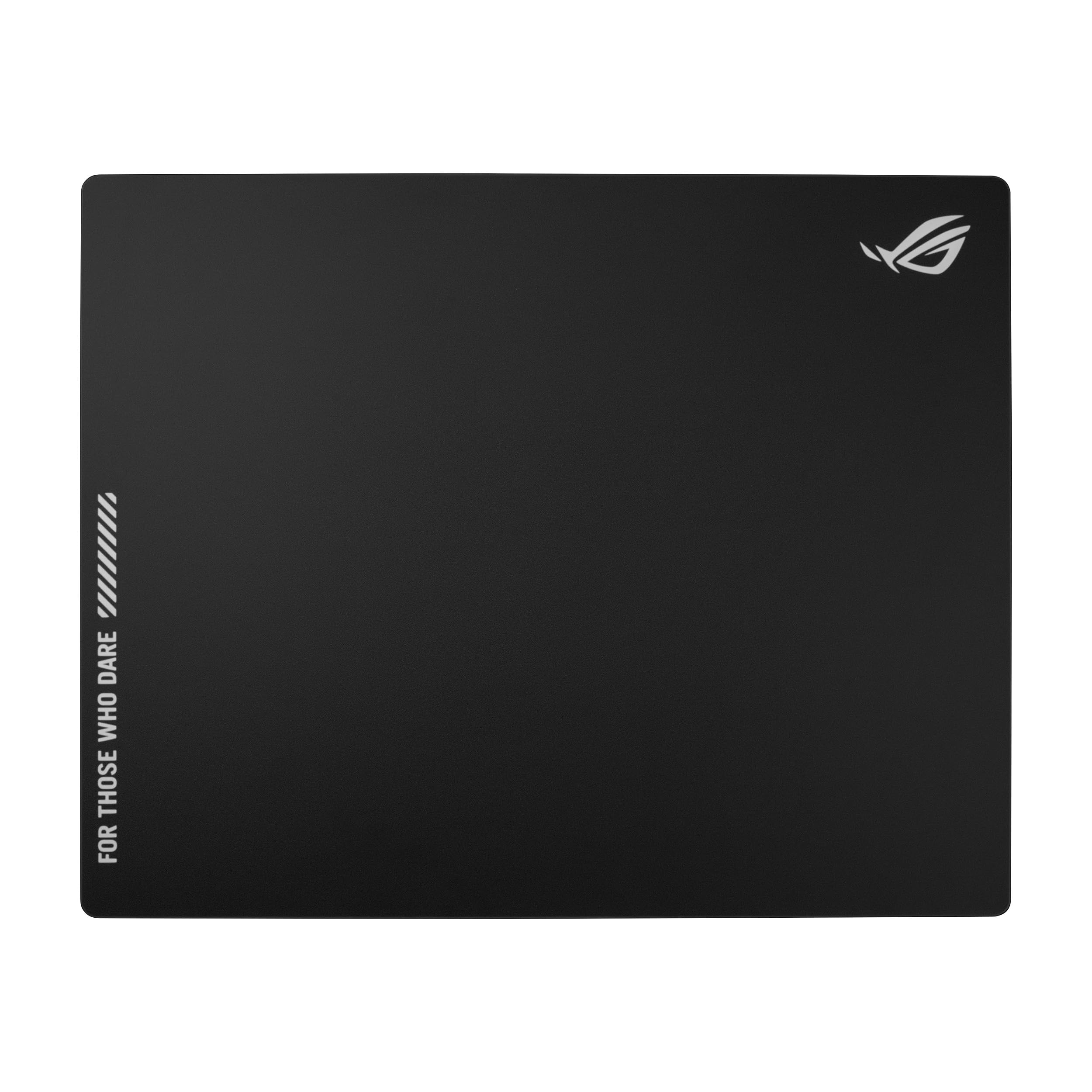 صفحه موس بازی Asus ROG Moonstone Ace L Glass، سطح بسیار نرم، طراحی کاهش صدا، شیشه سخت 9H، مقاوم در برابر ضربه و خط و خش، پایه سیلیکون ضد لغزش، 500 × 400 میلی‌متر، مشکی