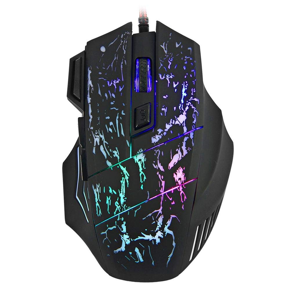 ماوس بازی COOLBABY مدل A874 با 7 دکمه، 3200Dpi با نور LED و پورت USB سیمی، سازگار با کامپیوتر و لپتاپ، رنگ مشکی