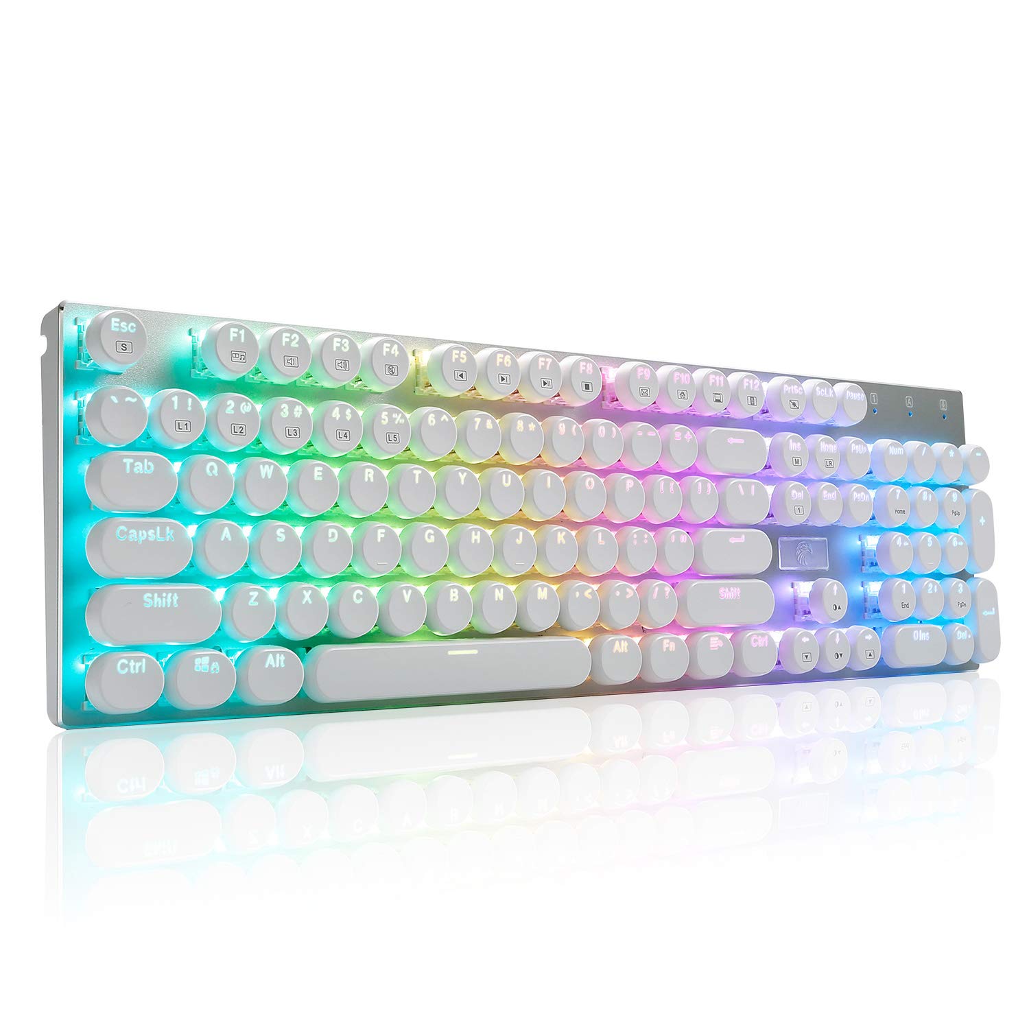 صفحه کلید مکانیکی با سبک تایپوگرافی سیمی HUO JI E-Yooso Z-88 برای بازی، دارای نور پس زمینه RGB قابل برنامه ریزی، سوئیچ‌های آبی - کلیکی، کابل USB-C، پنل فلزی، 104 عدد کلید دوبل قاطی برای کامپیوتر، سفید