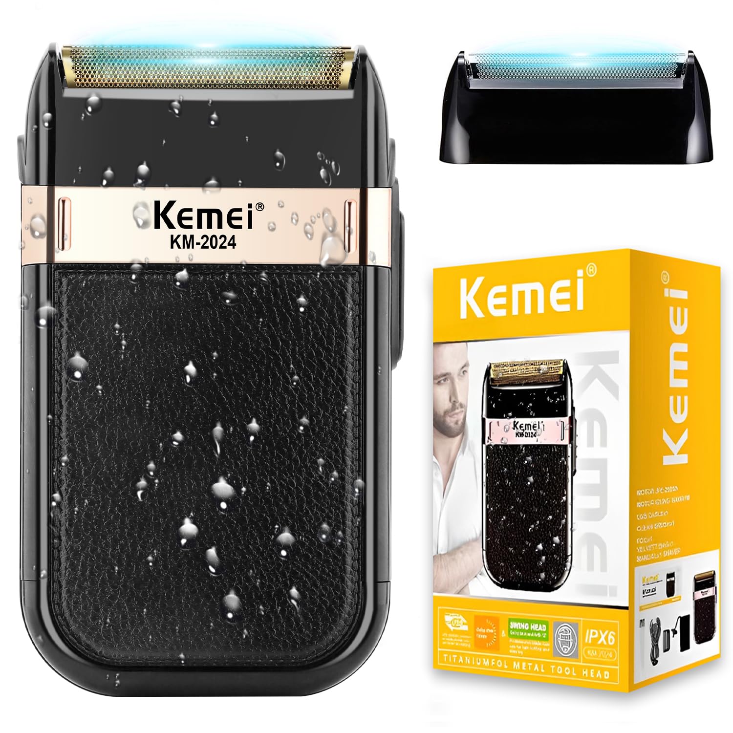 ریش‌تراش الکتریکی مردانه KEMEI ضدآب با تکنولوژی شیب‌دهی بی سیم و دقت دو تیغه USB قابل شارژ برای اصلاح صورت, محصولات اصلاح و حذف مو (شماره ۲۰۲۴)