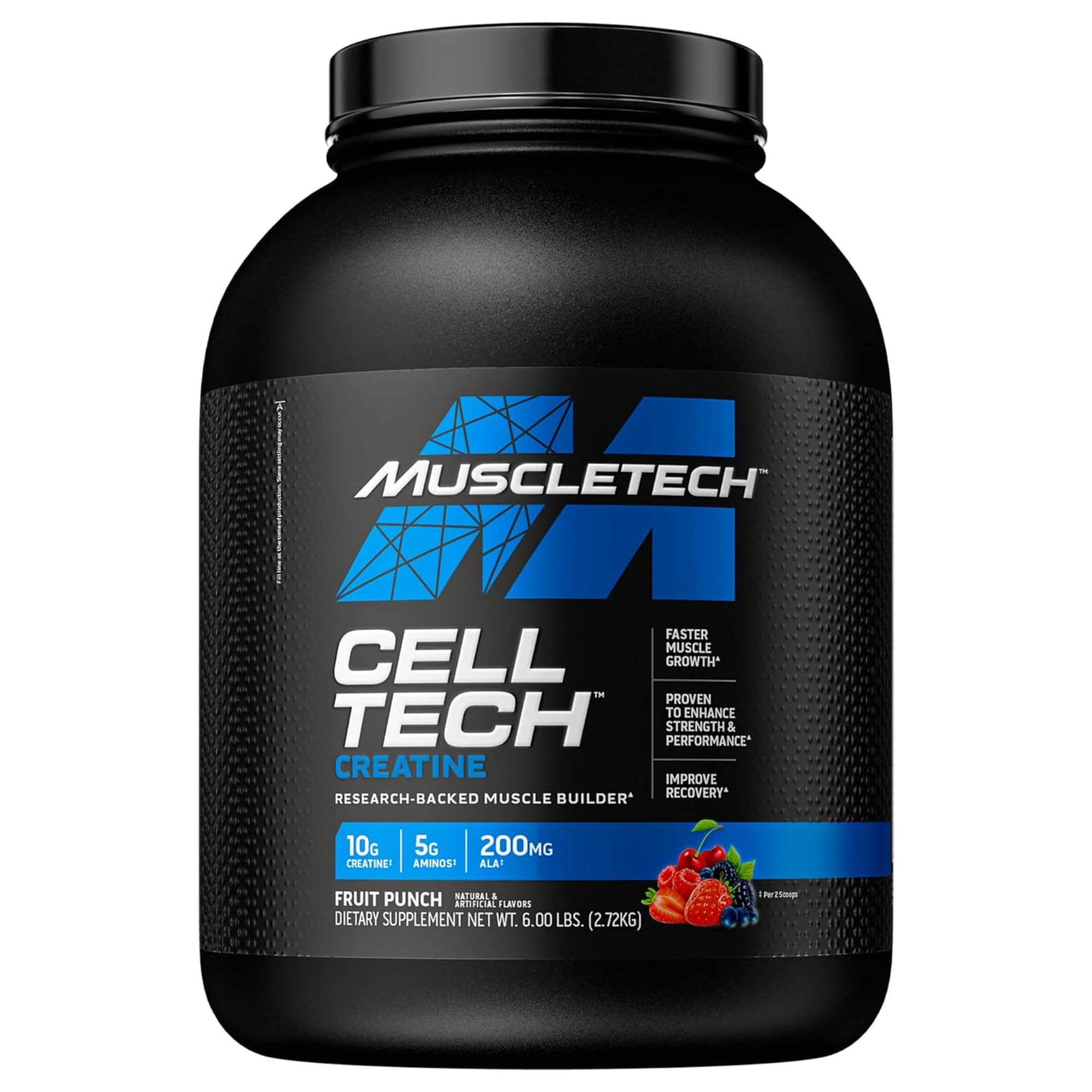 MuscleTech Cell Tech Creatine، سازنده عضله پشتیبانی شده توسط تحقیقات برای رشد سریعتر عضلات، افزایش عملکرد قدرت و بهبود بازیابی پس از تمرین، نوشیدنی بازیابی پس از تمرین برای آقایان و بانوان، طعم میوه پنچ 6.00 پوند (6 لیتر) طعم میوه پنچ 6 پوند