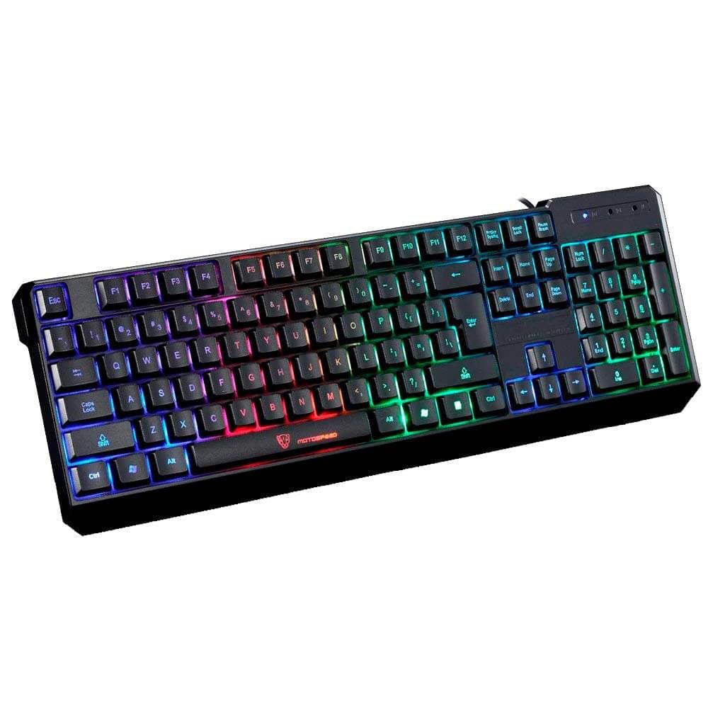 صفحه کلید Motospeed K70L با نور پس زمینه LED 7 رنگ، باسیم، ضدآب، پورت USB برای کامپیوترهای بازیگرانه