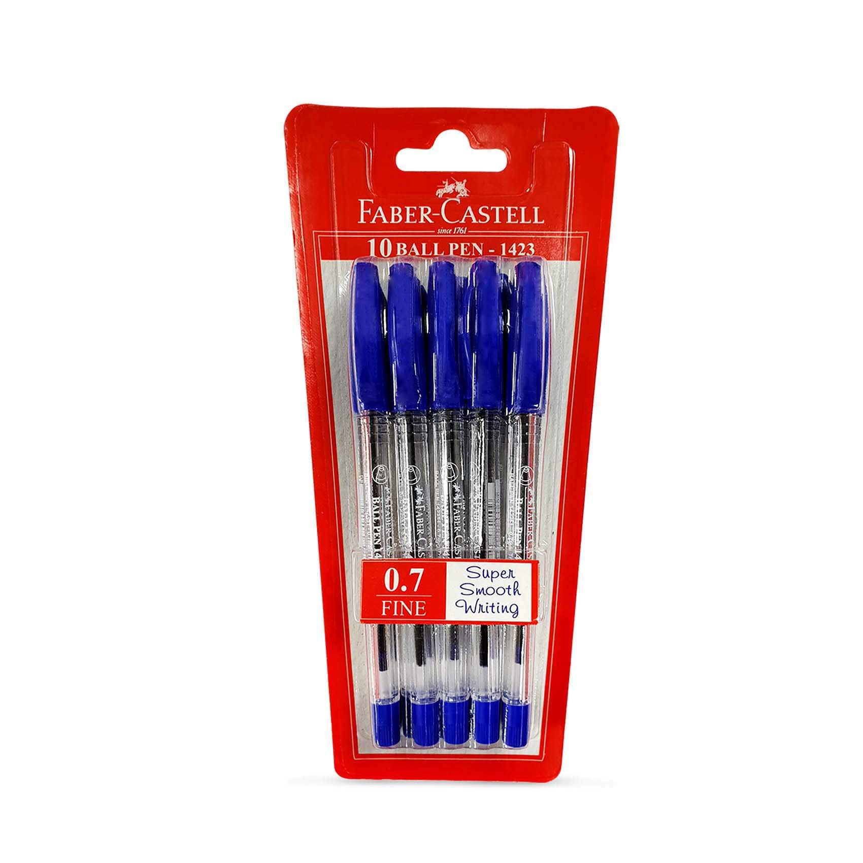 قلم توپ Faber-Castell 1423 با نوک 0.7 میلیمتر بلو نواری 10 عددی