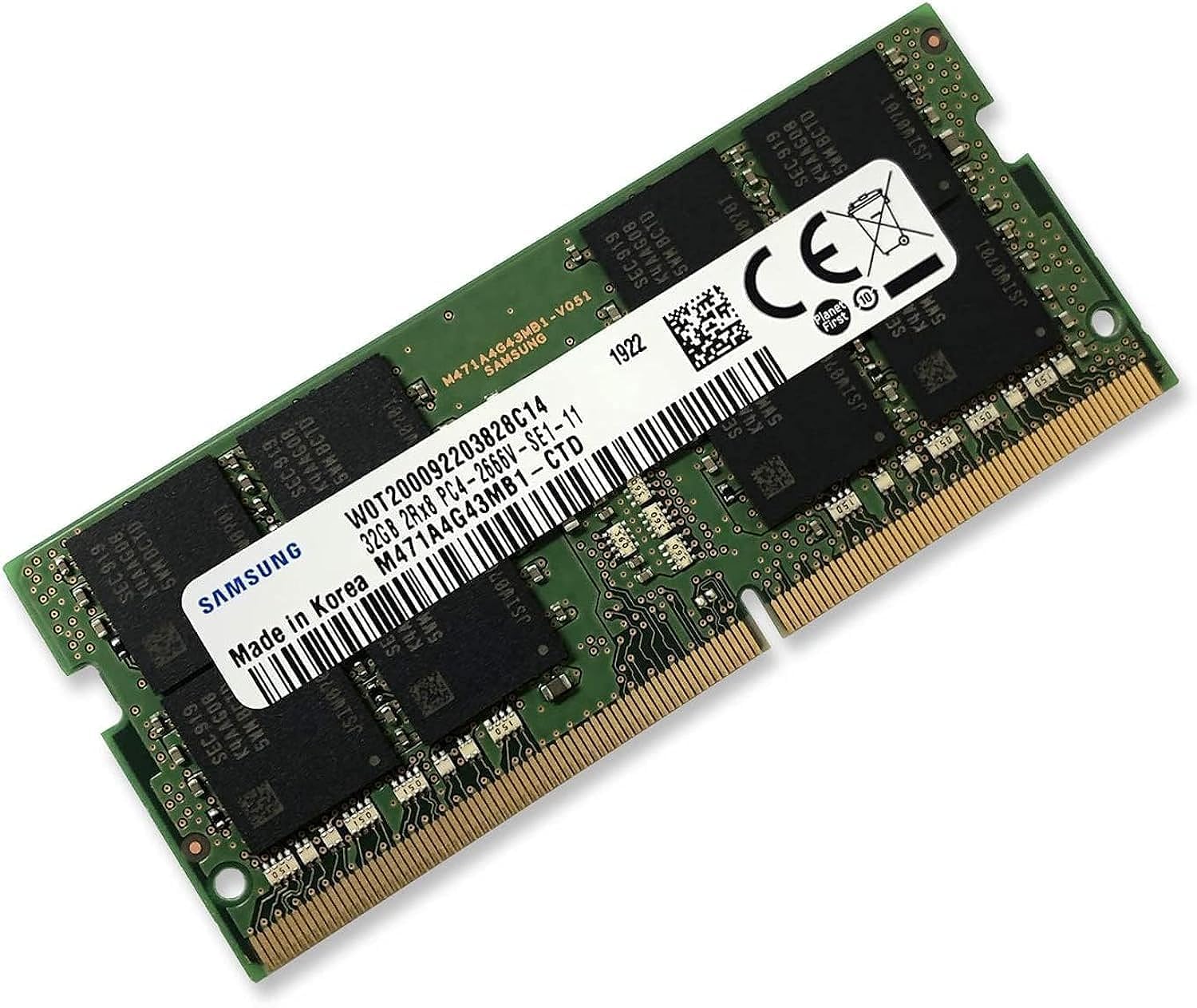 ماژول حافظه RAM سامسونگ 32 گیگابایت DDR4 با سرعت 2666 مگاهرتز برای کامپیوترهای لپ تاپ (260 پین SODIMM، 1.2 ولت) M471A4G43MB1