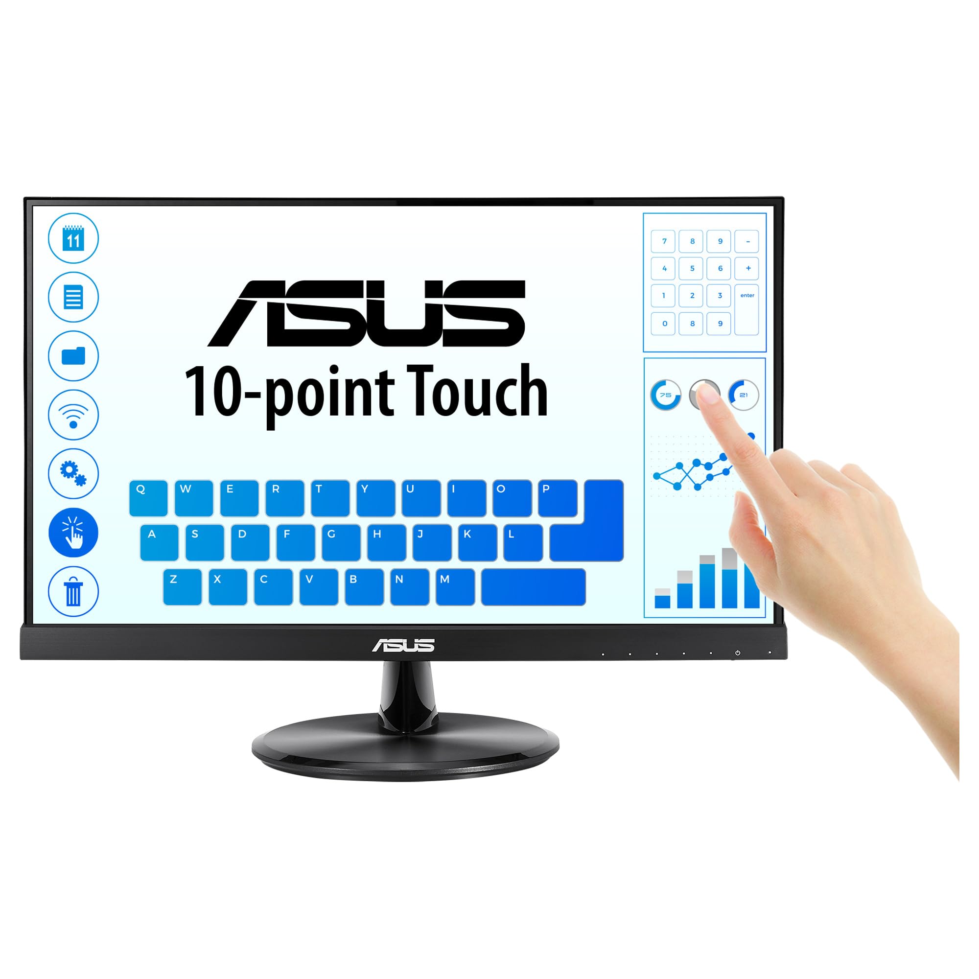 مانیتور لمسی ASUS VT229H - 21.5 اینچ FHD (1920x1080)، لمس 10 نقطه‌ای، IPS، زاویه دید 178 درجه، بدون فریم، نور آبی کم، HDMI 21.5 اینچ لمس 10 نقطه‌ای