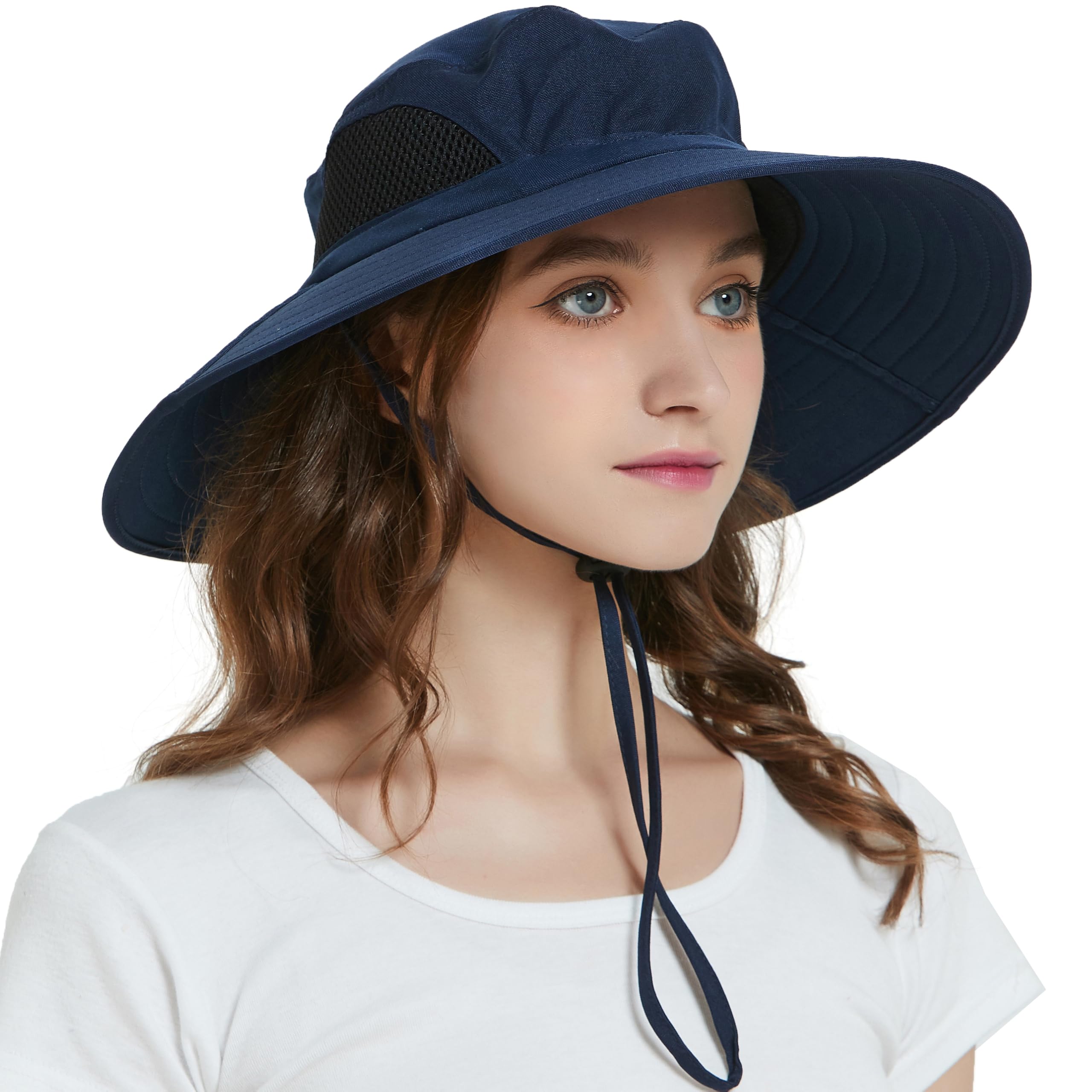 EINSKEY Sun Hat for Men/Women, Waterproof Wide Brim Bucket Hat Foldable Boonie Hat for Fishing Hiking Garden Safari Beach navy blue
