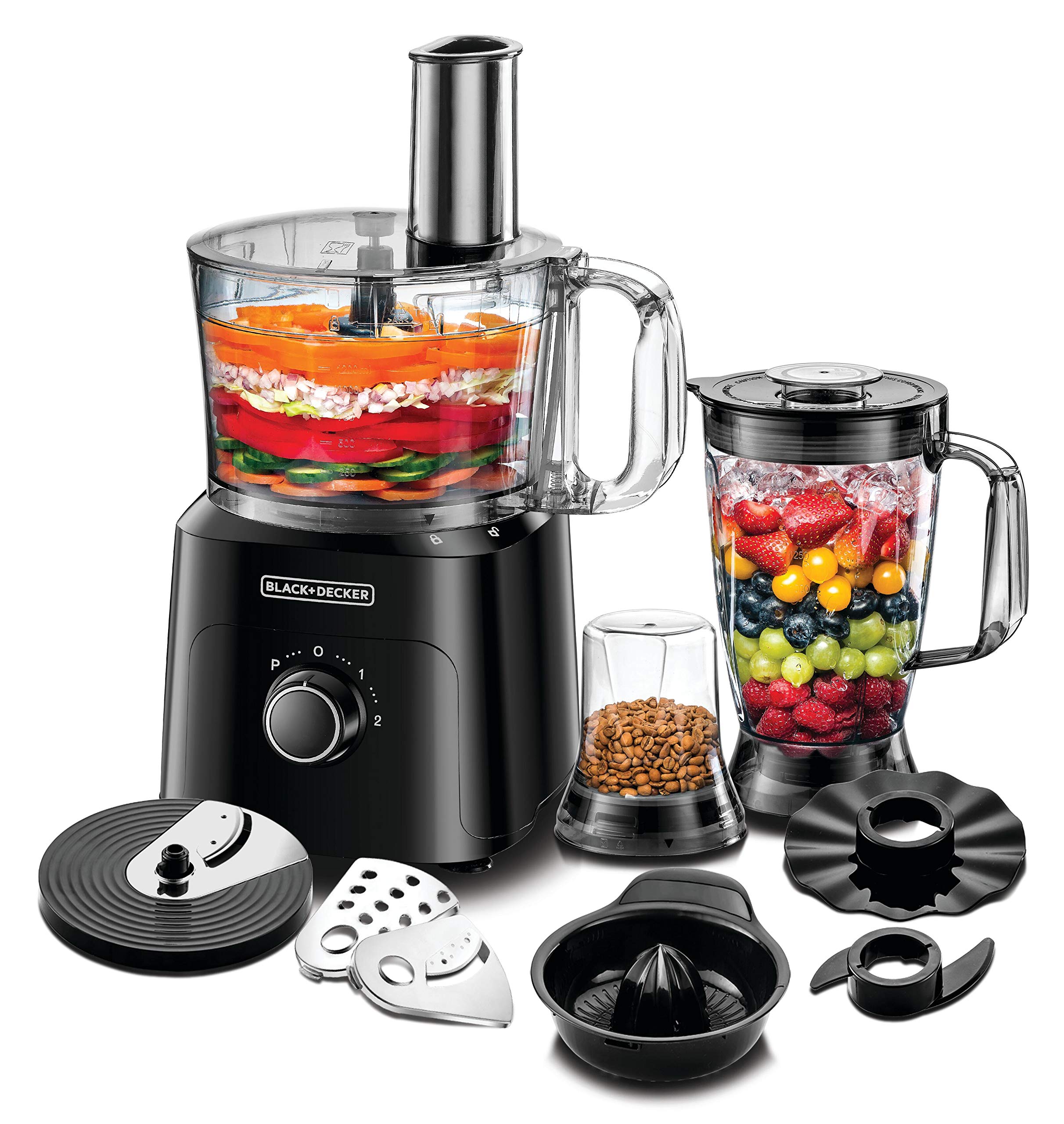مخلوط‌کنده 5 در 1 BLACK & DECKER ، 750 وات ، کاسه پردازش 2 لیتری ، بلندر 1.8 لیتری ، آسیاب ، چاکر ، 34 عملکرد برای خرد کردن، برش دادن، ریز کردن و ... ، سازگار با آشپزخانه‌های کوچک - مشکی ، FX775-B5 750W-5 پیوستهای