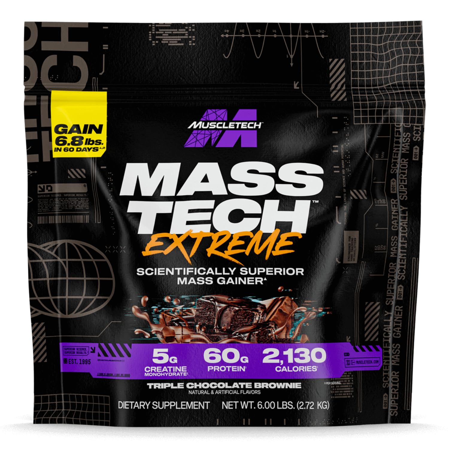 اسید پروتئینی بالا Mass Tech Extreme 2000 از MuscleTech برای افزایش اندازه و قدرت عضلات، بهبود عملکرد و حمایت از بازیابی عضلانی برای آقایان و خانم‌ها، با طعم شکلاتی برایوا، 6.00 پوند