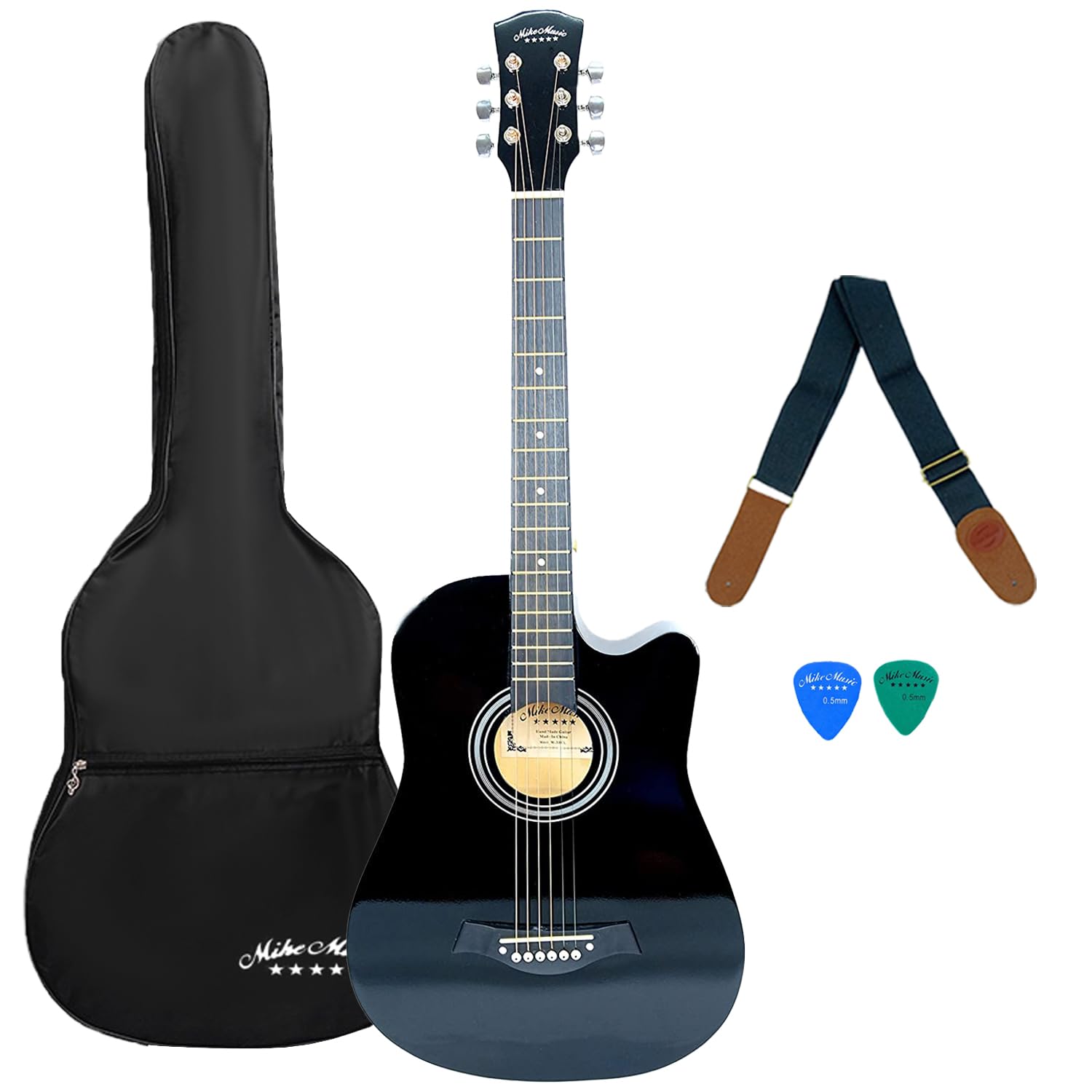 HIH38 اینچ MIKE MUSIC گیتار آکوستیک با کیس و تسمه (سیاه)