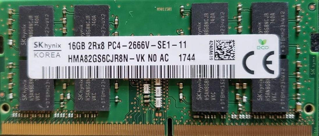 اصلی SK hynix OEM 16GB رم لپتاپ HMA82GS6CJR8N-VK 16GB (1X16GB) DDR4-2666MHz PC4-21300 غیر ECC غیر بافر شده CL19 260-Pin SoDimm 1.2V حافظه لپتاپ تک رنگ با رتبه گلولهای.