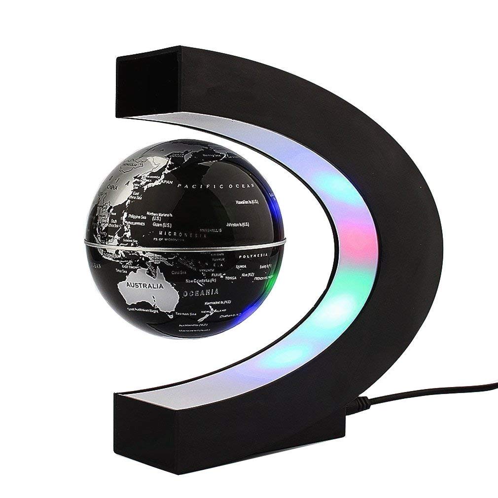 نقشه جهانی گلوب مغناطیسی eWINNER با چرخش جهان گلوب زمین ضد گرانش، چراغ LED جادویی فناوری لامپ هدیه آموزشی برای کودکان، تزیینات منزل و دفتر (مشکی)