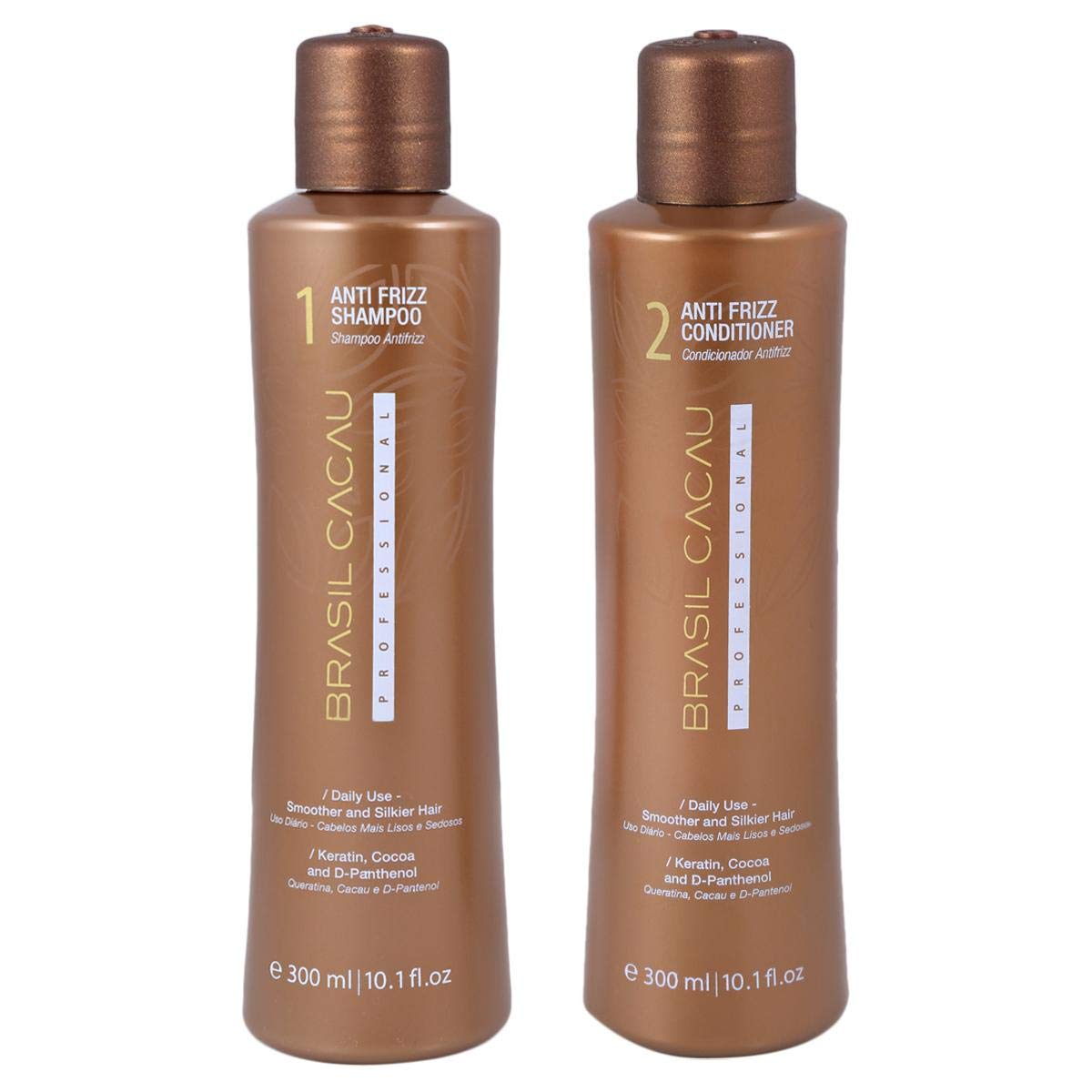 شامپو و کاندیشنر برزیل کاکائو، 2 x 300 میلی لیتر، بدون عطر، غیرجنسیتی، غنی شده با کراتین و کاکائو برای کاهش پرز، مخصوص موهای معمولی
