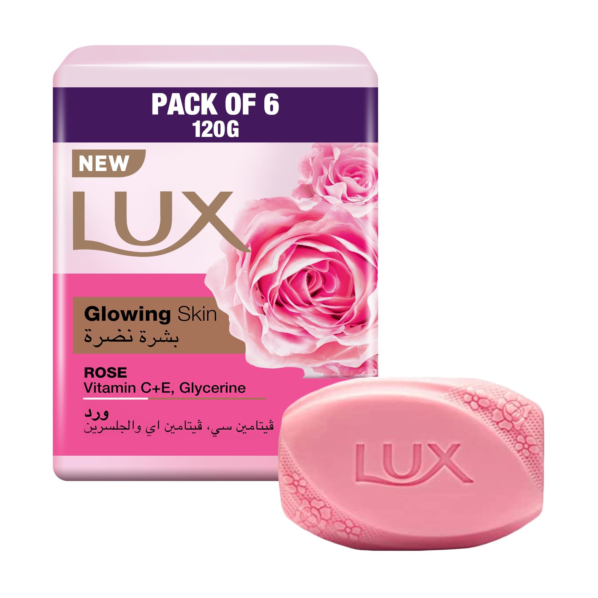 نوار صابون پوست درخشان LUX، گل رز، با ویتامین C، E و گلیسرین، 120 گرم x 6 120 گرم