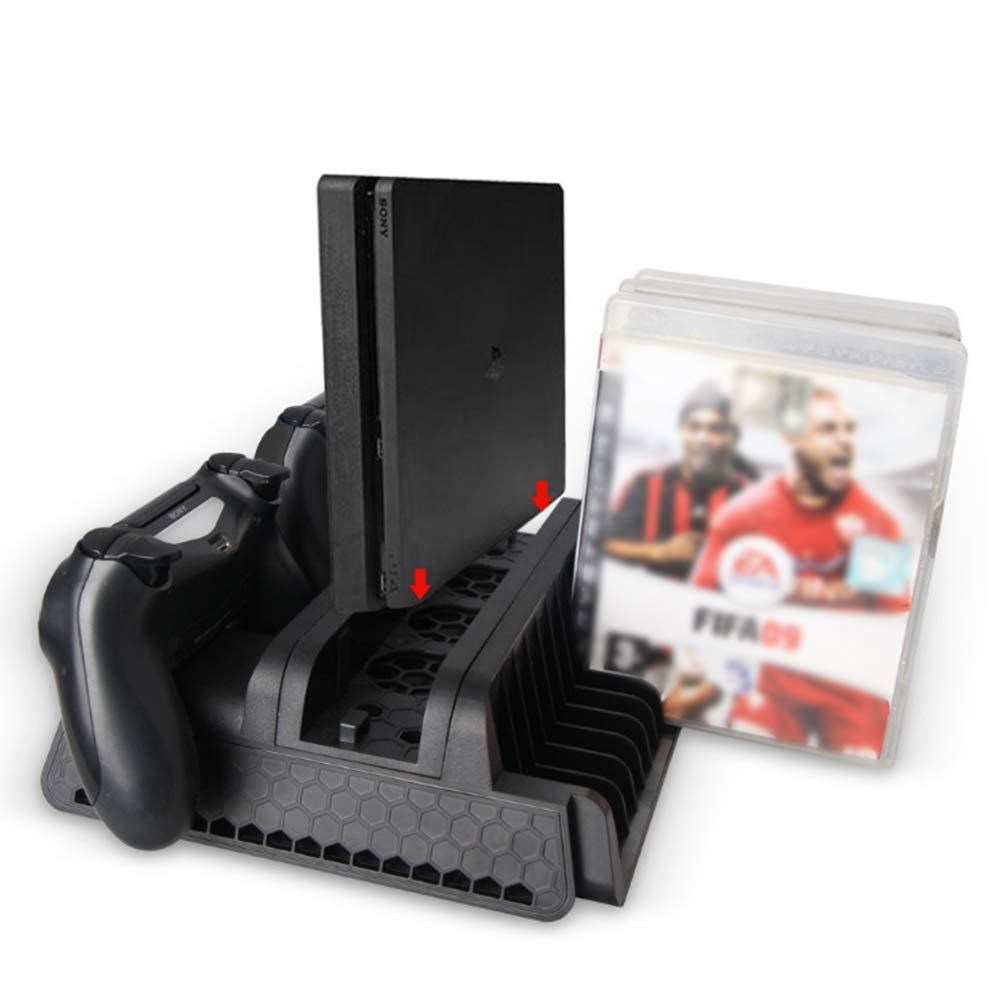 ایستگاه خنک‌کننده عمودی چندکاره SKEIDO با شارژر کنترلر و فضای ذخیره 12 عددی برای PS4، PS4 Slim و PS4 Pro